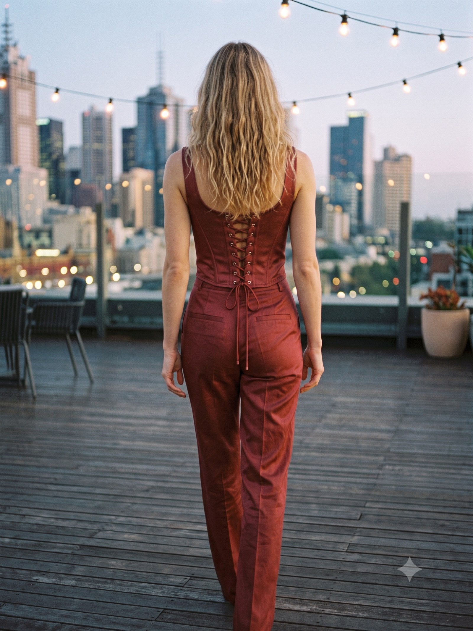 Ash Satin Corset Top in Garnet, back