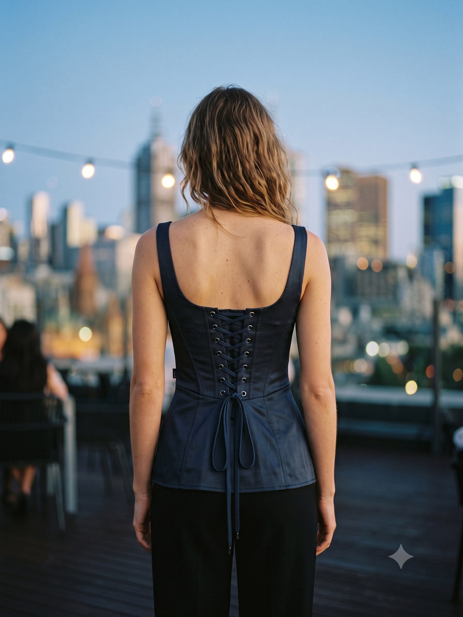 Ash Satin Corset Top in Ink, back
