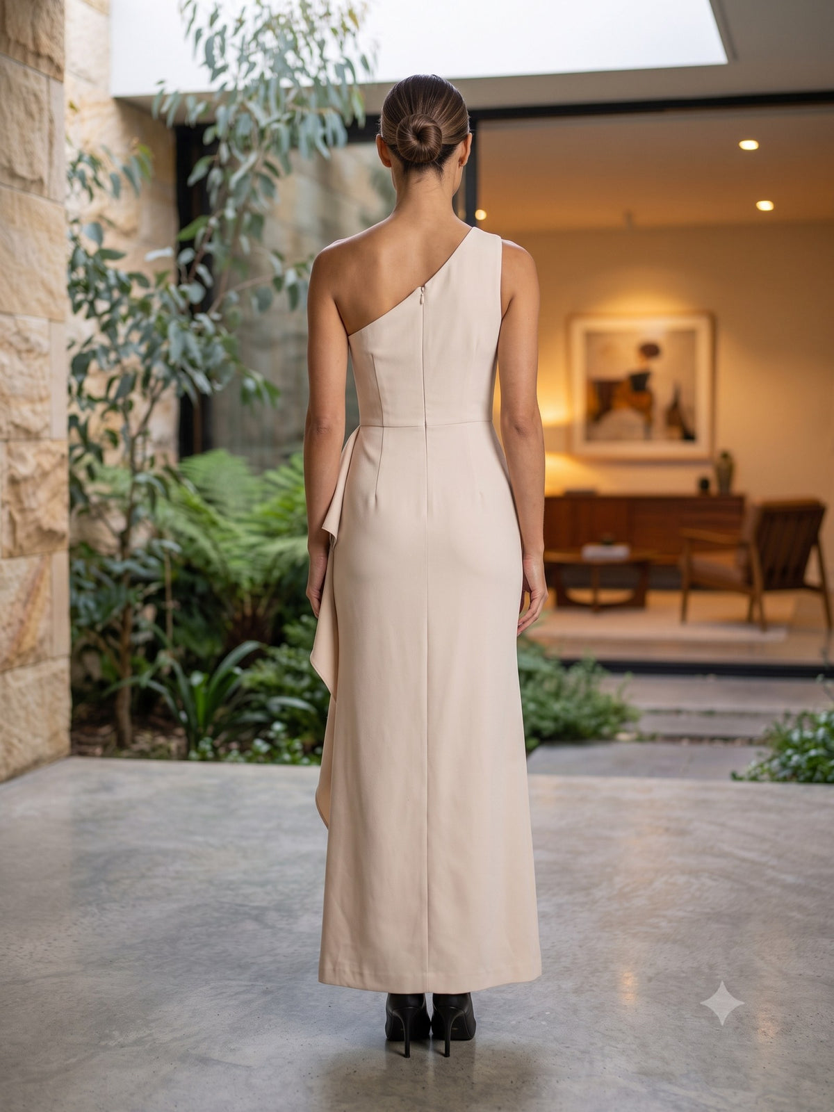 Aurora Sculpted Crepe Midi in Cloud, back