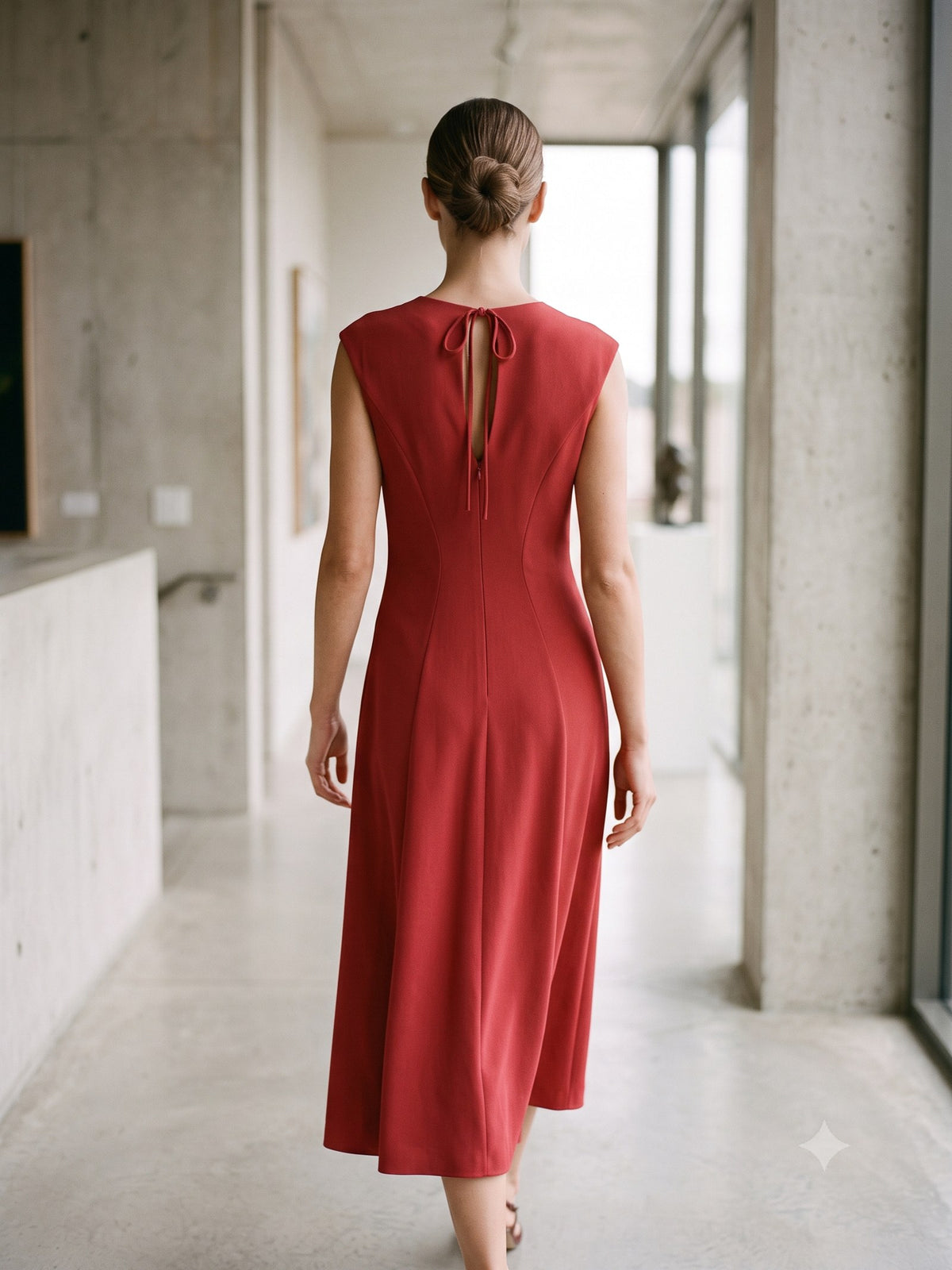 Aurora Sculpted Crepe Midi in Lava, back