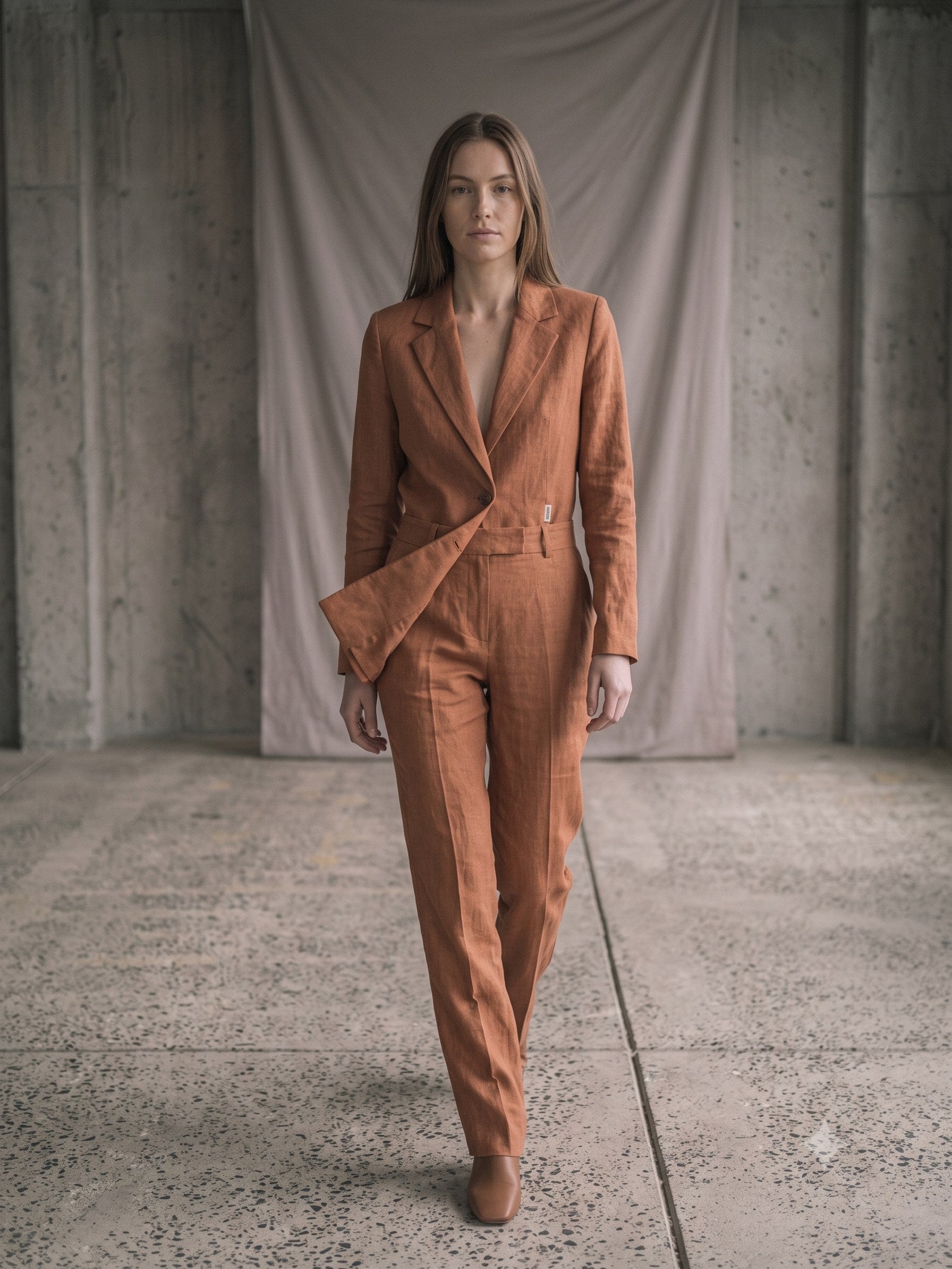 Awning Boyfriend Blazer in Clay, in motion