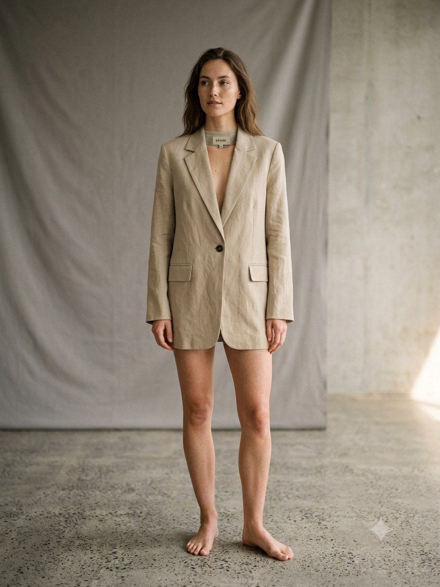 Awning Boyfriend Blazer in Oat, front
