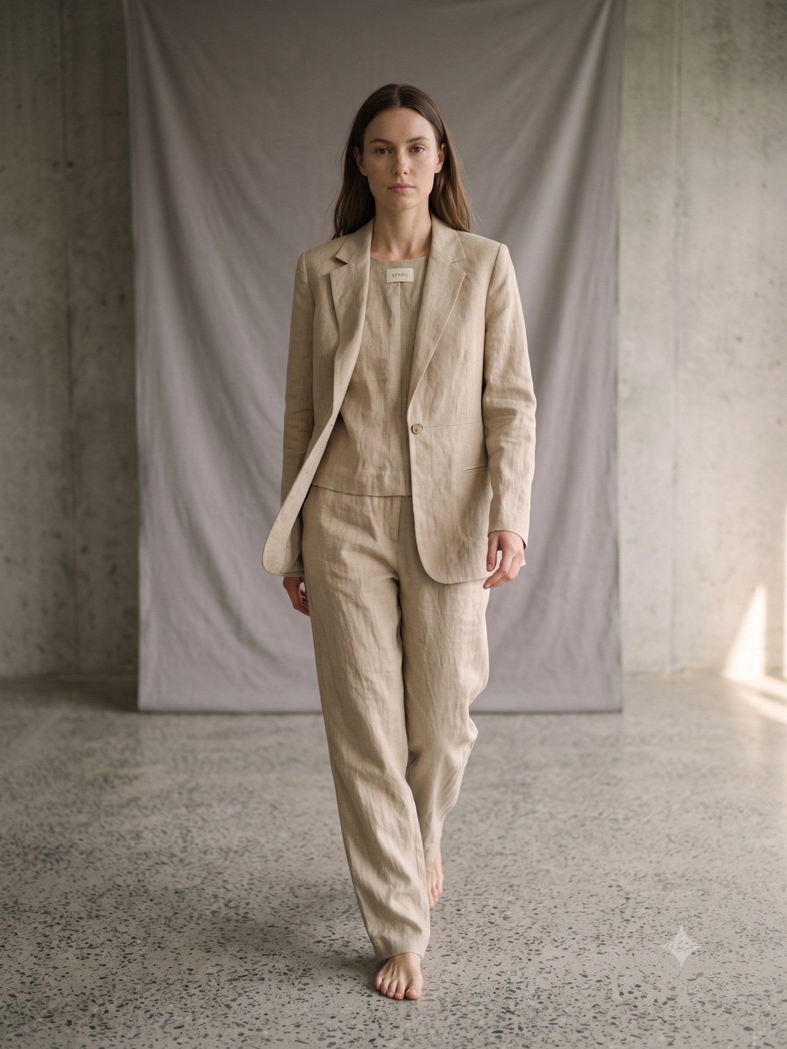 Awning Boyfriend Blazer in Oat, in motion