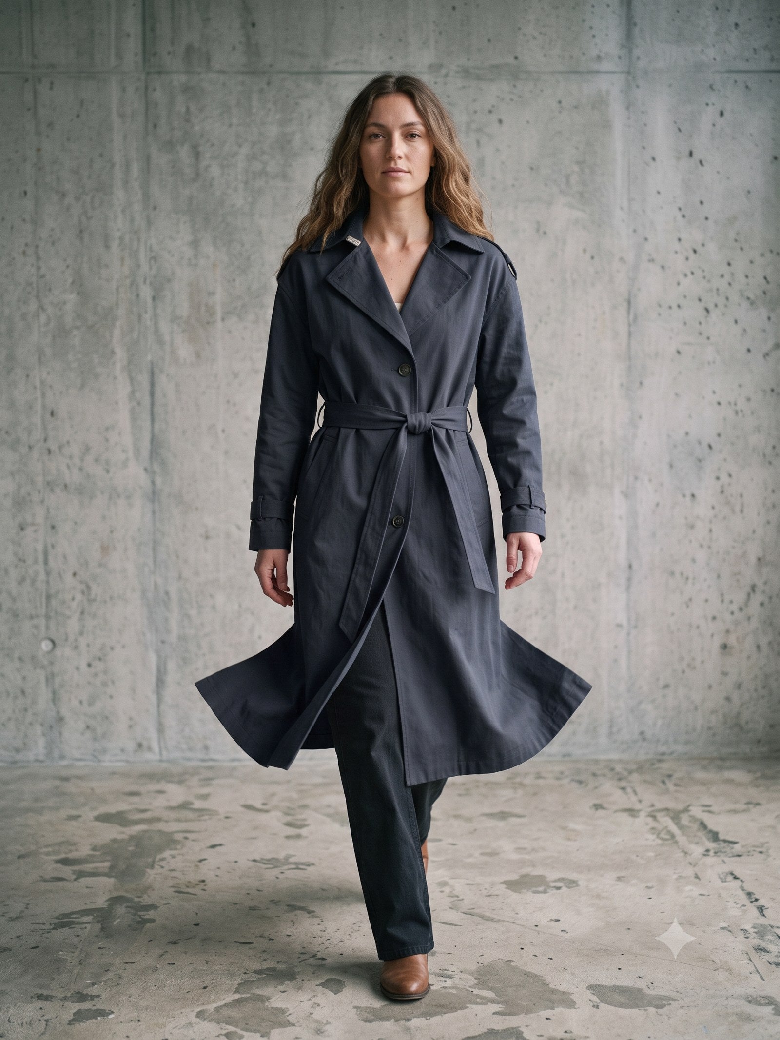 Axis Cotton Trench Coat in Ink, front