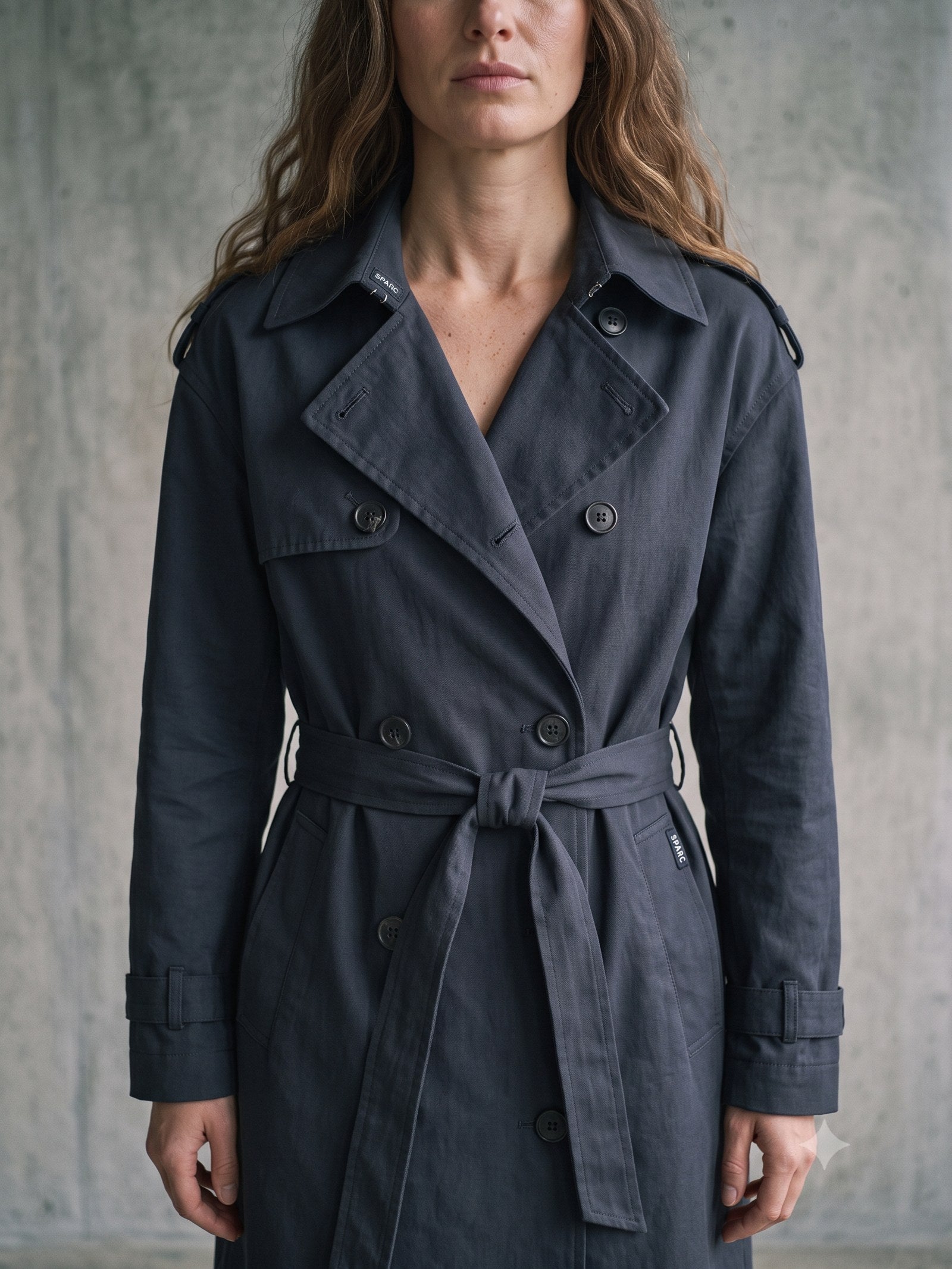 Axis Cotton Trench Coat in Ink, detail