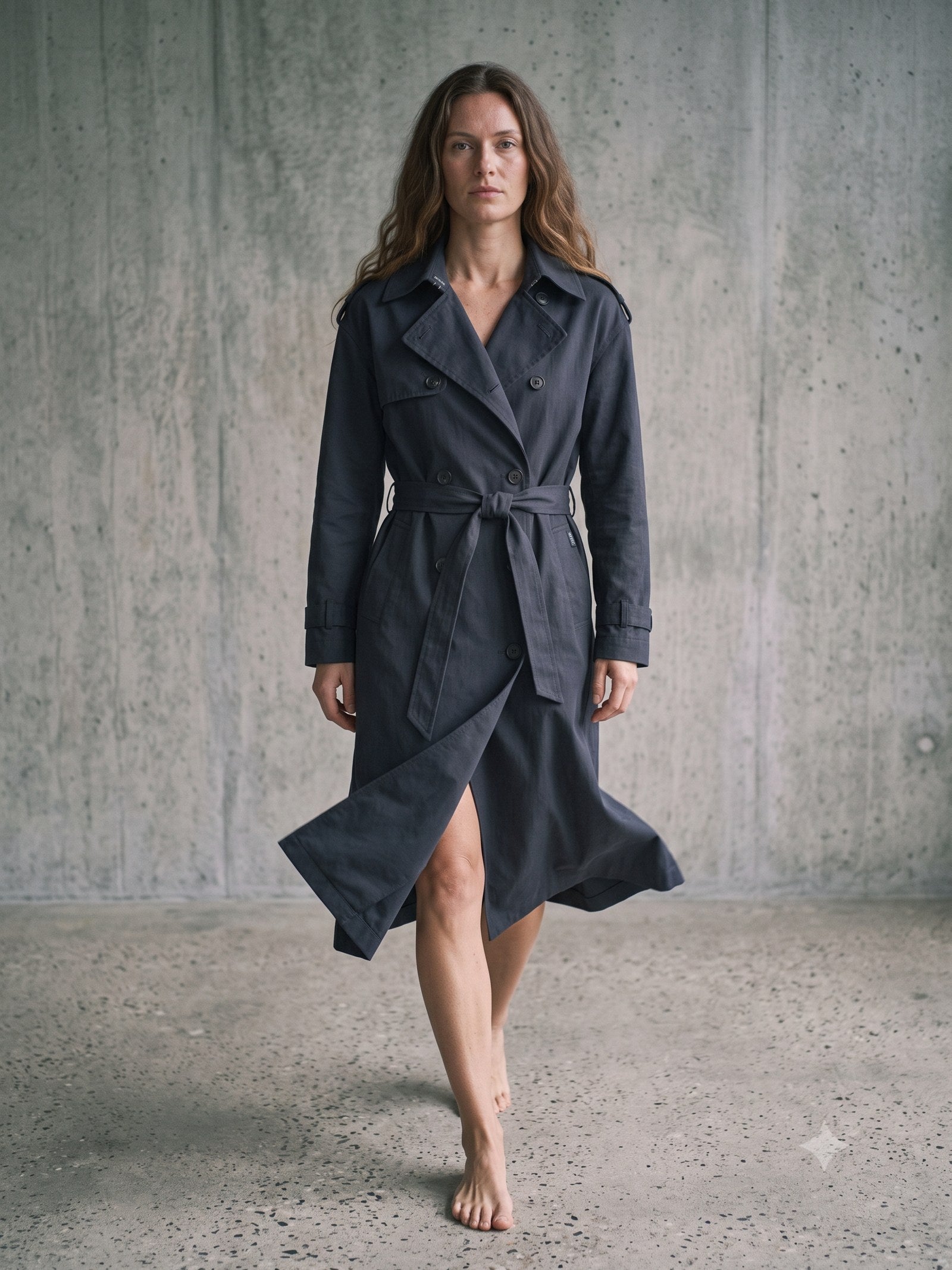 Axis Cotton Trench Coat in Ink, in motion