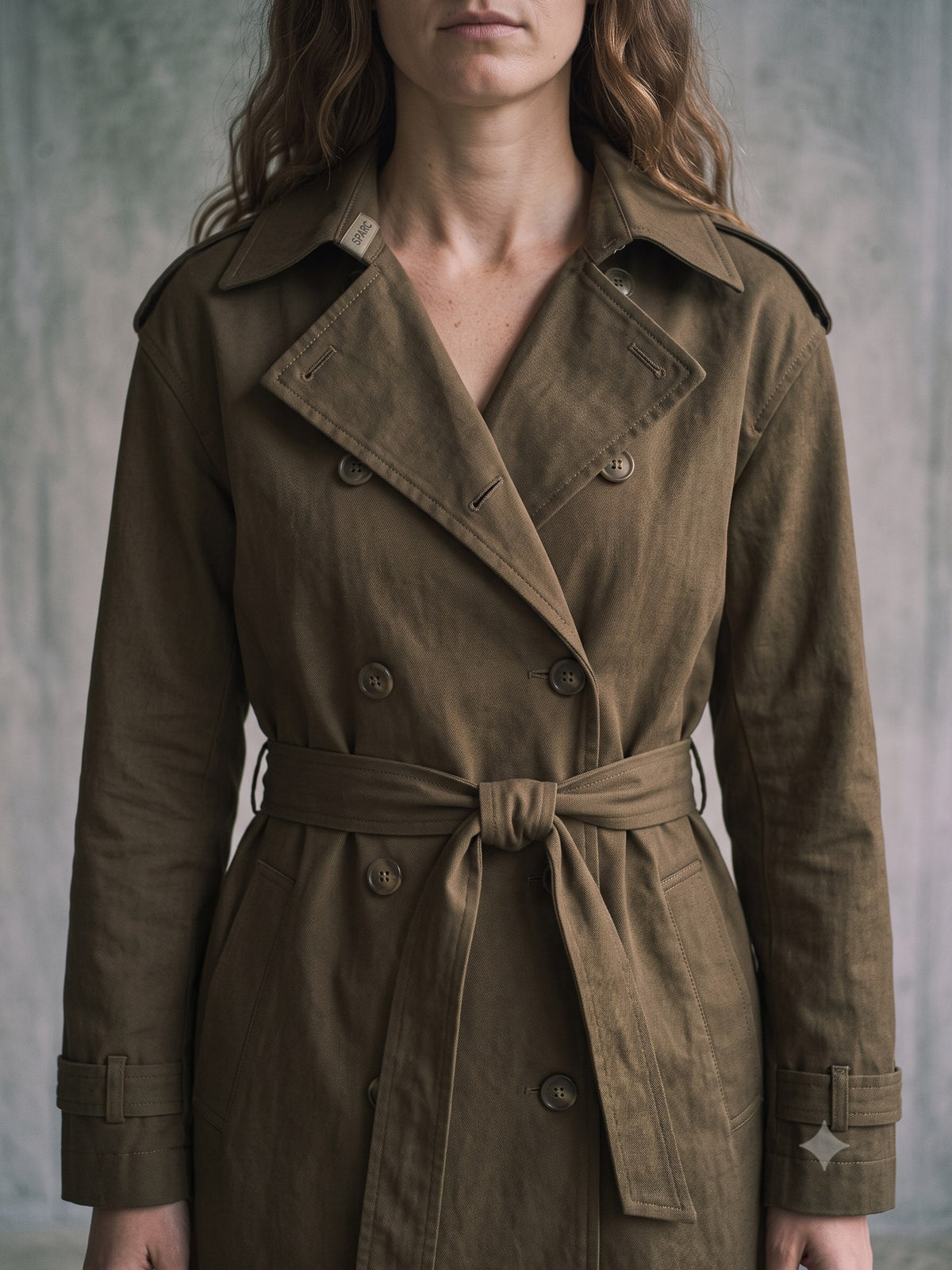 Axis Cotton Trench Coat in Olive, detail