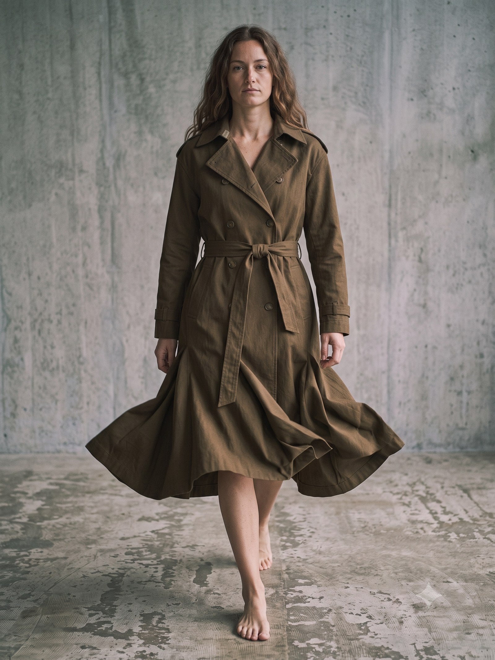 Axis Cotton Trench Coat in Olive, in motion