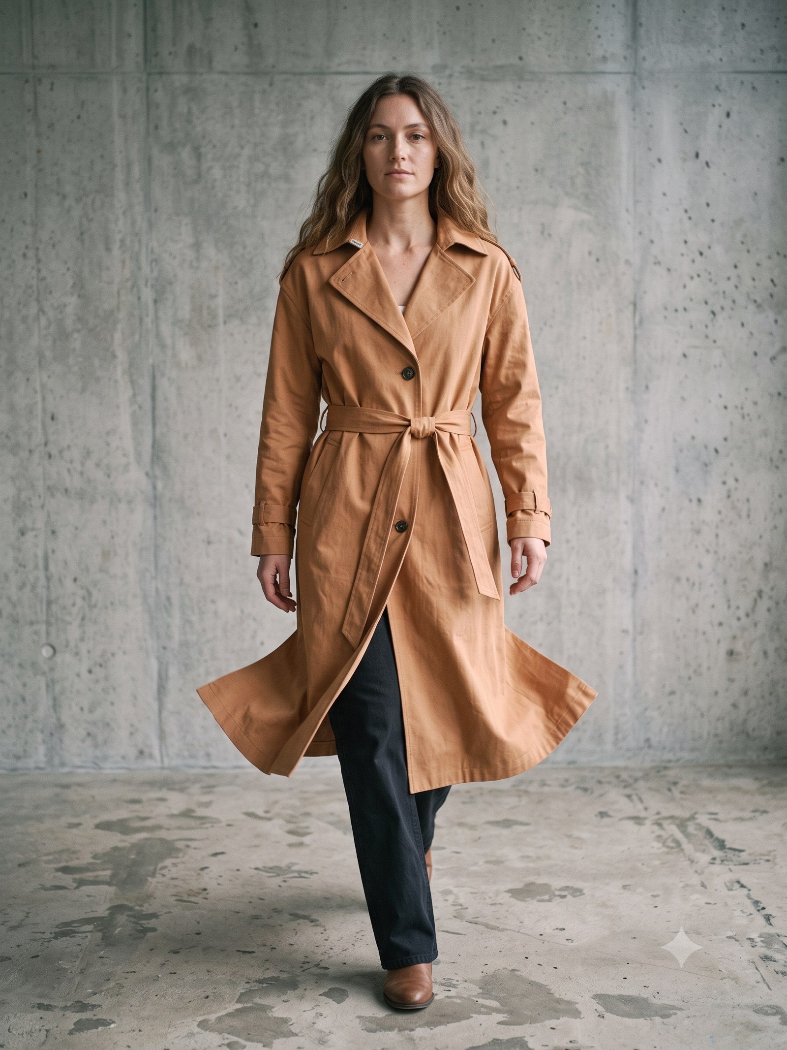 Axis Cotton Trench Coat in Stone, in motion
