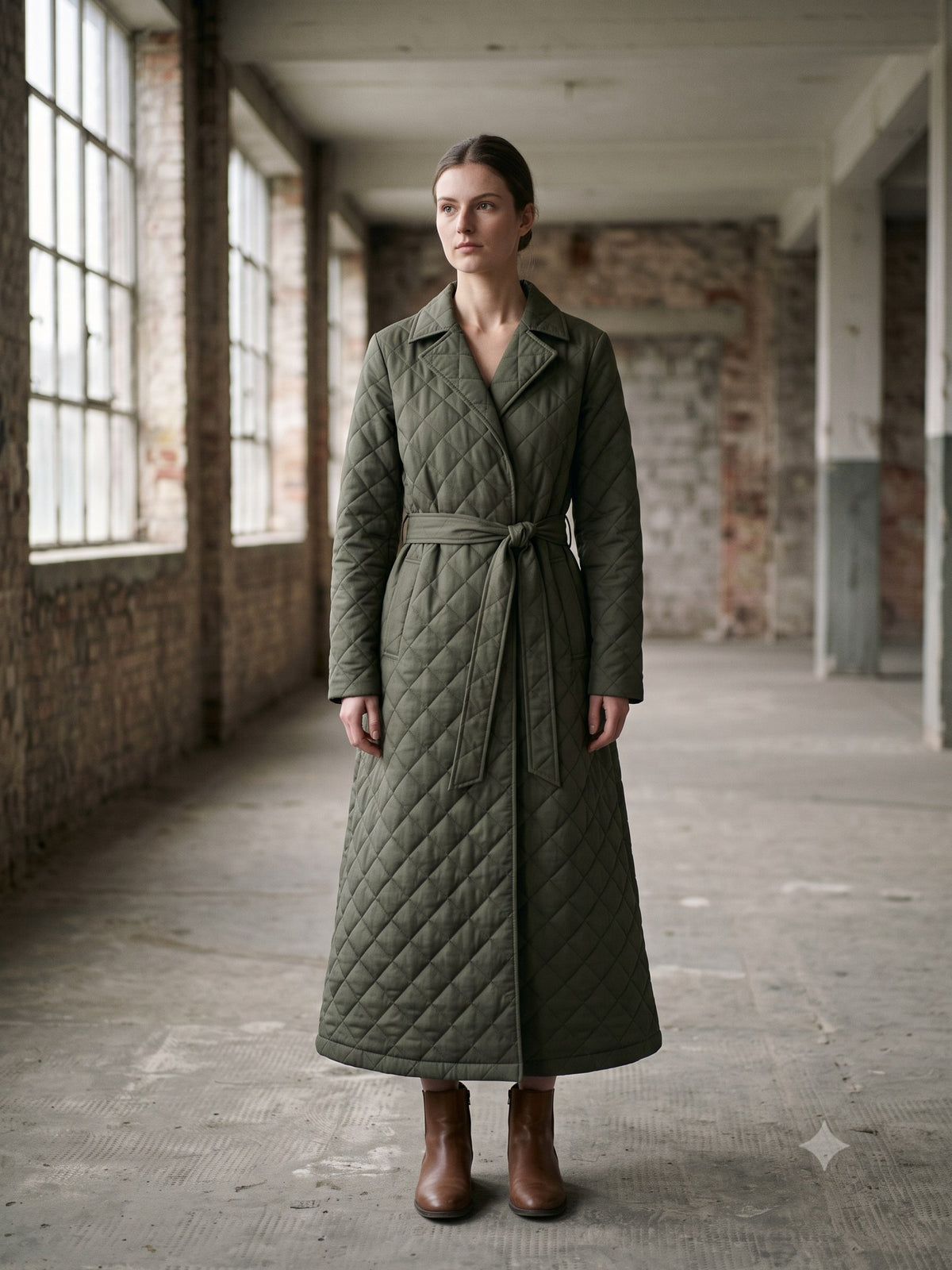 Ballast Quilted Shell Coat in Moss, front