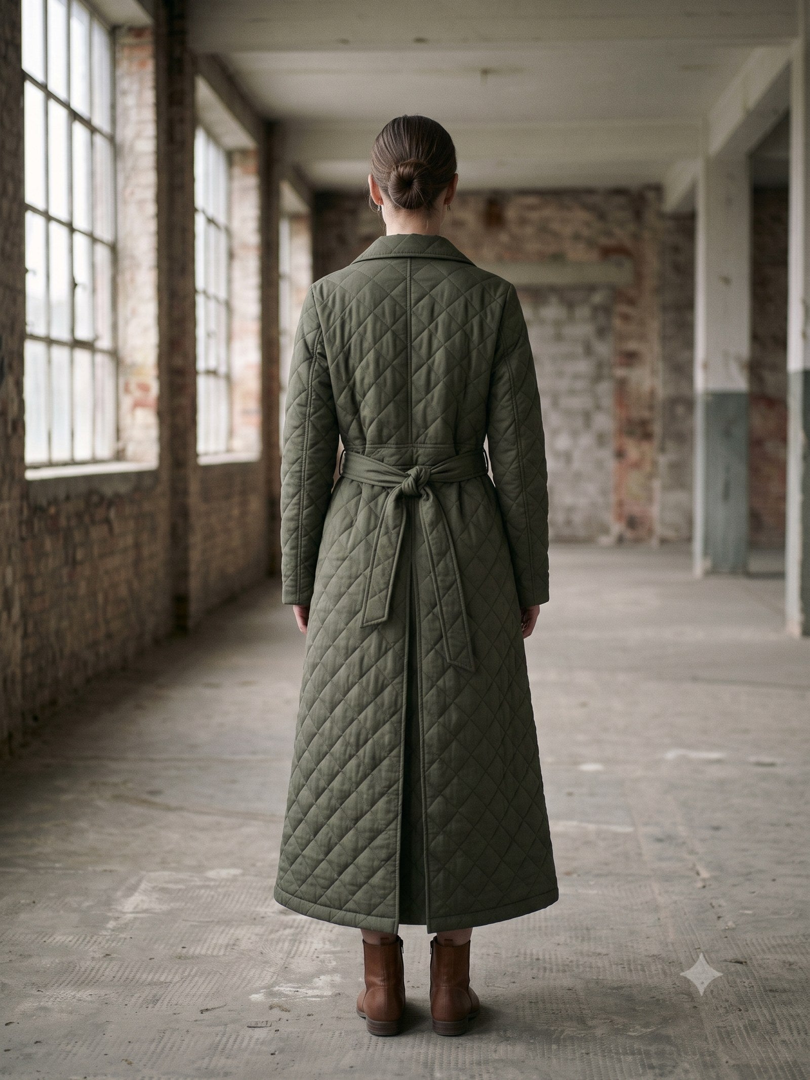 Ballast Quilted Shell Coat in Moss, back