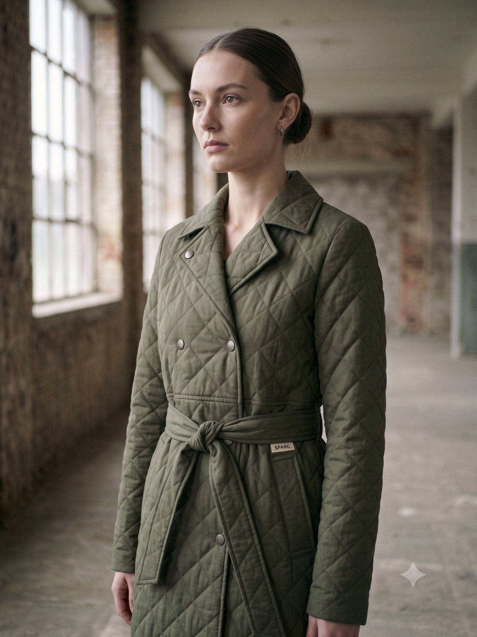 Ballast Quilted Shell Coat in Moss, detail