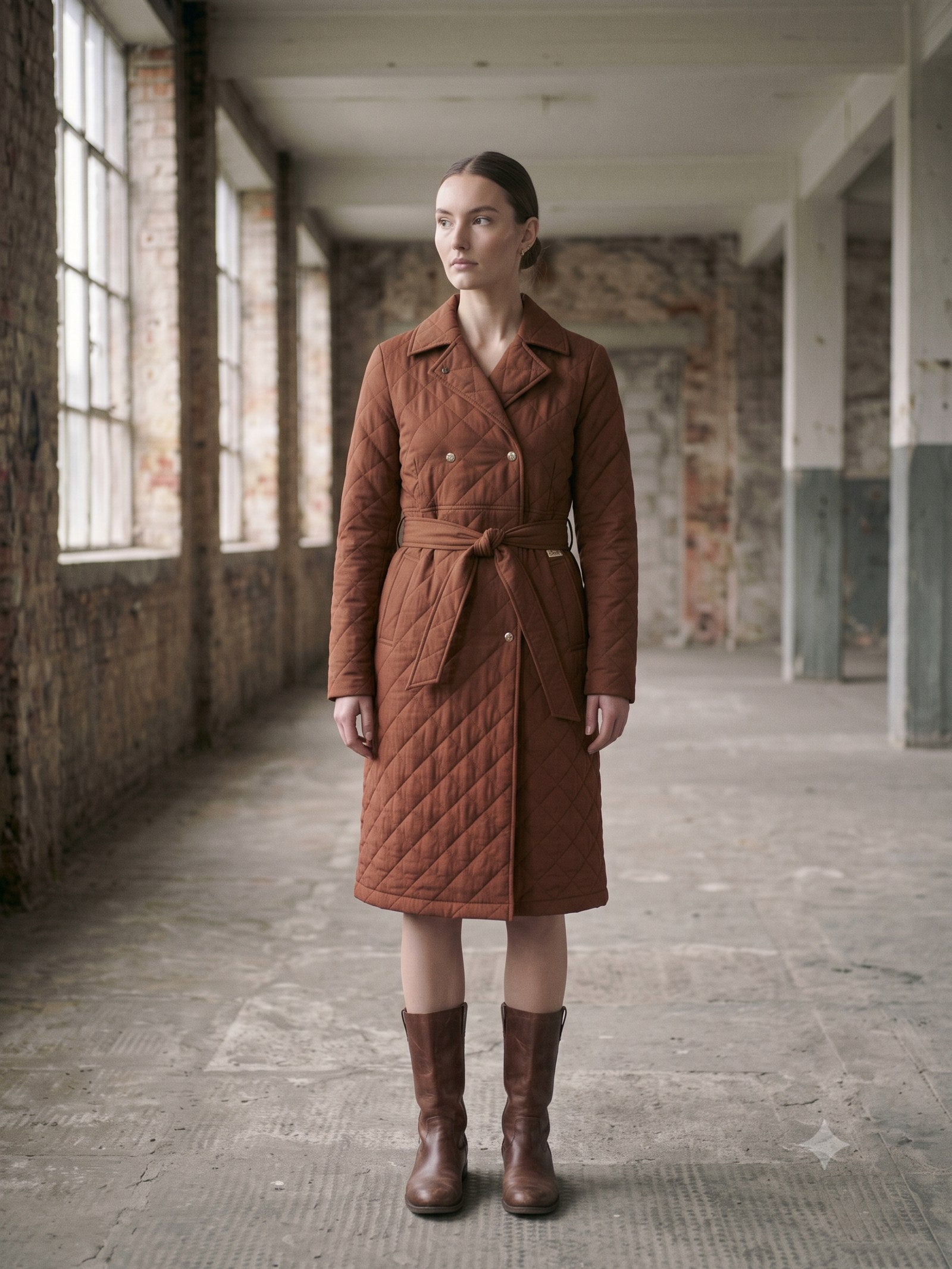 Ballast Quilted Shell Coat in Rust, front