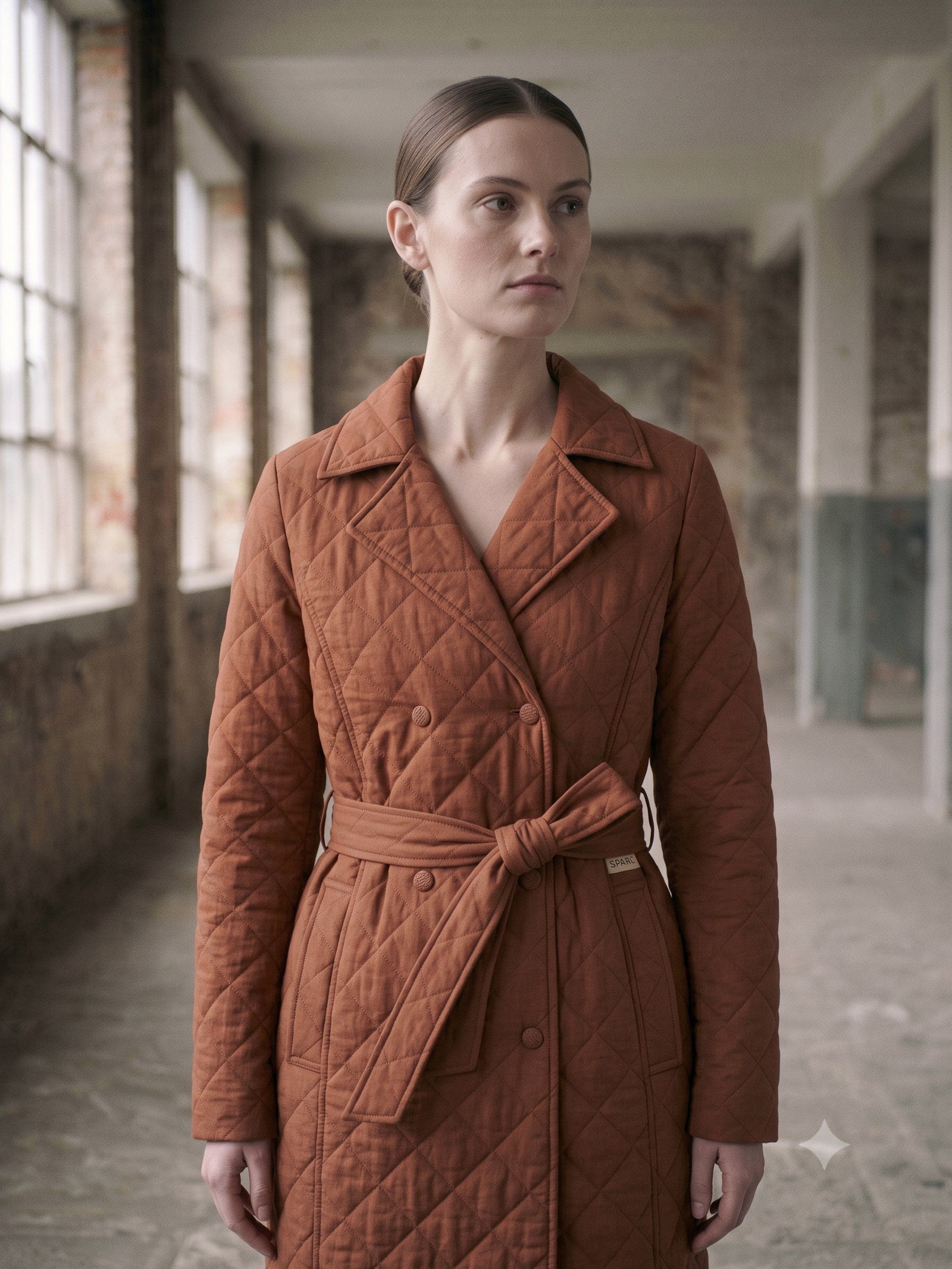 Ballast Quilted Shell Coat in Rust, detail