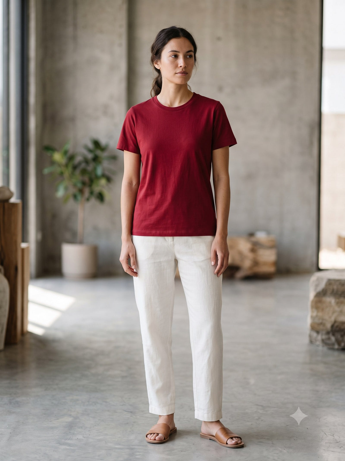 Base Organic Cotton Tee in Cherry Lacquer, front