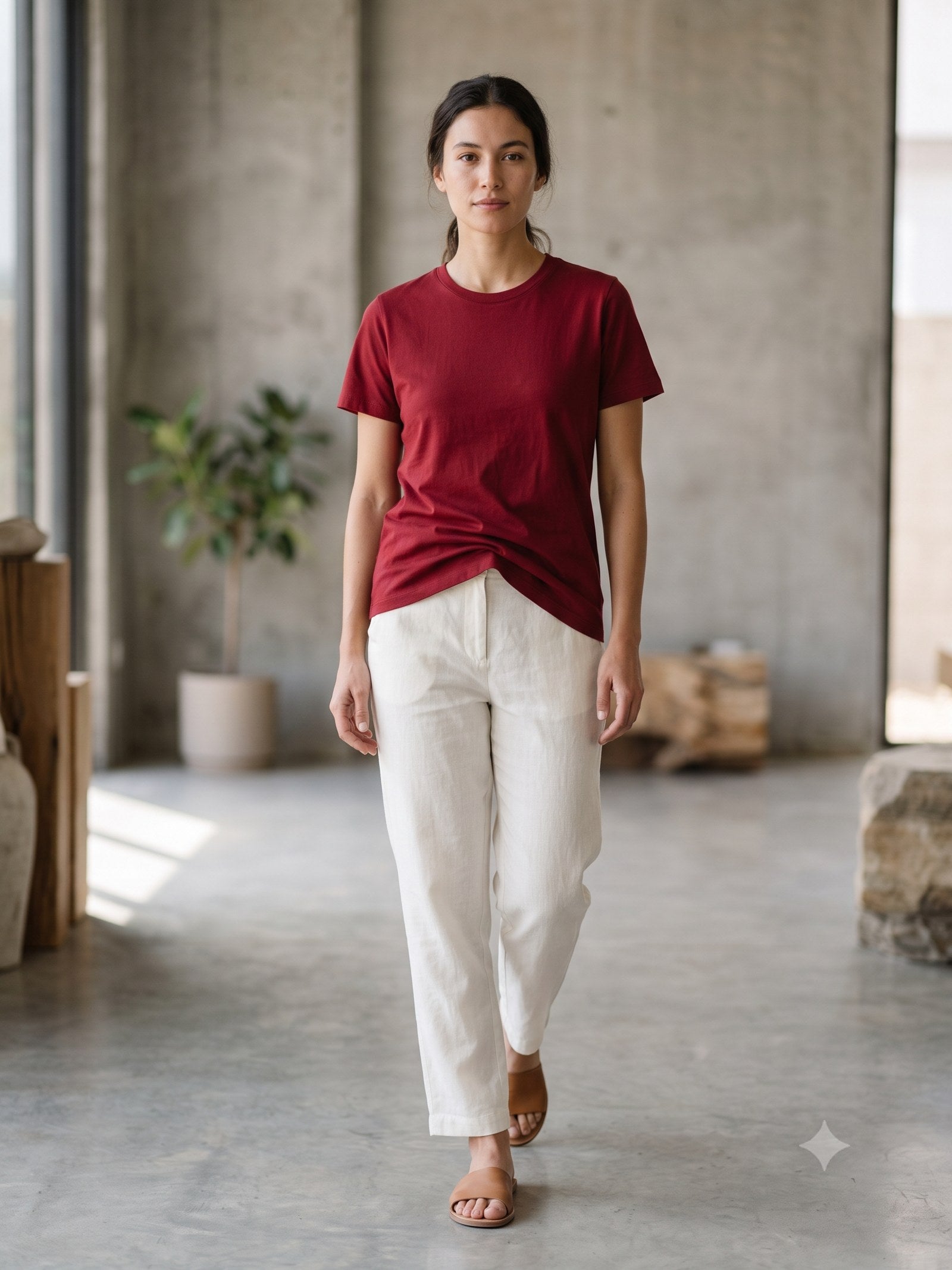 Base Organic Cotton Tee in Cherry Lacquer, in motion