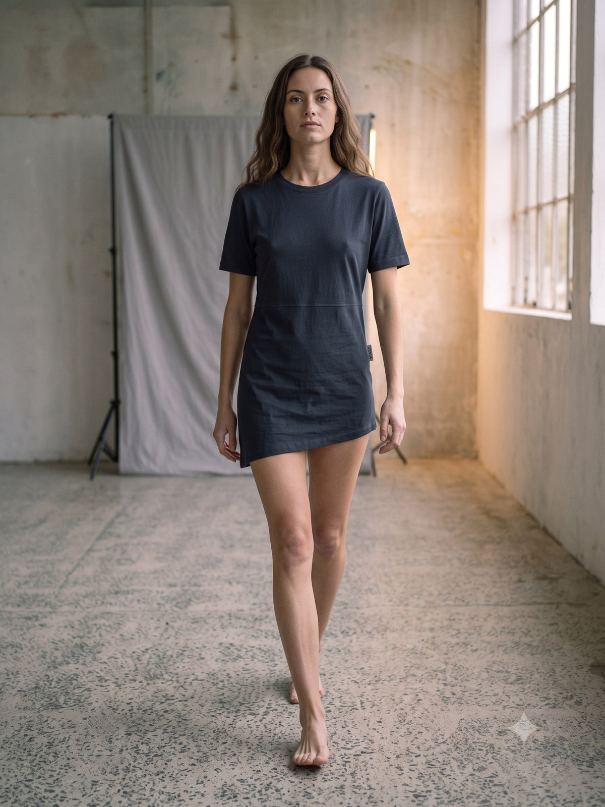 Base Organic Cotton Tee in Ink, in motion