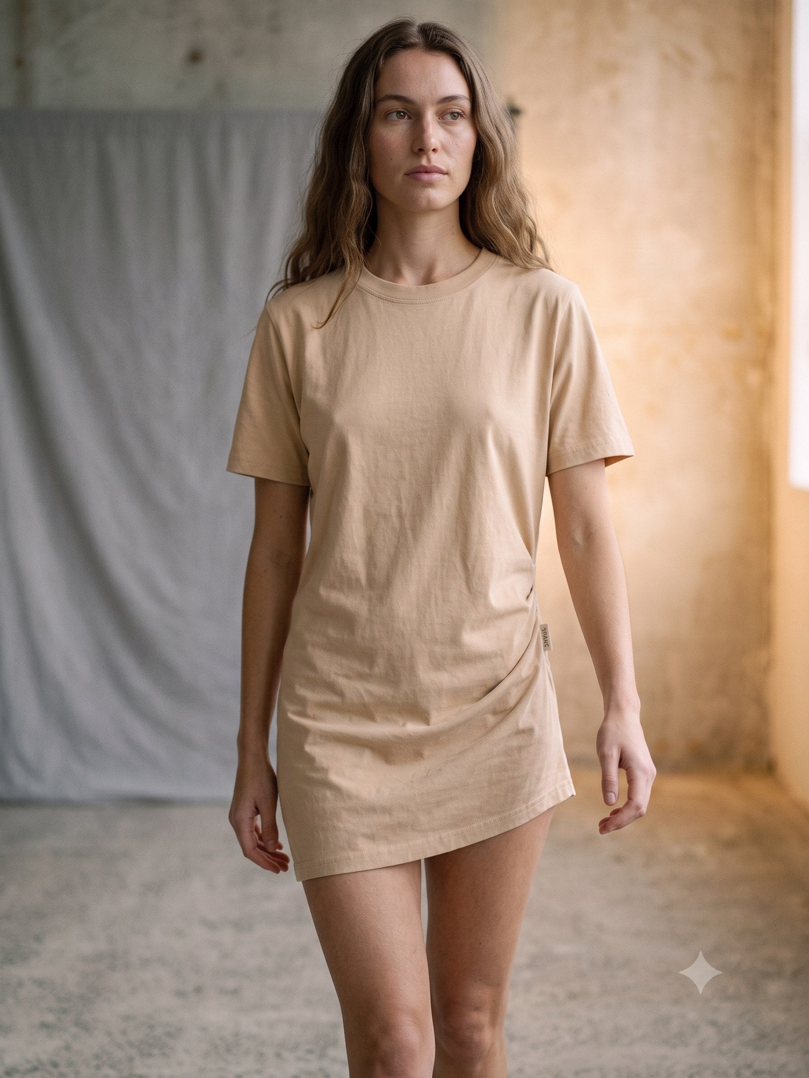 Base Organic Cotton Tee in Oat, in motion