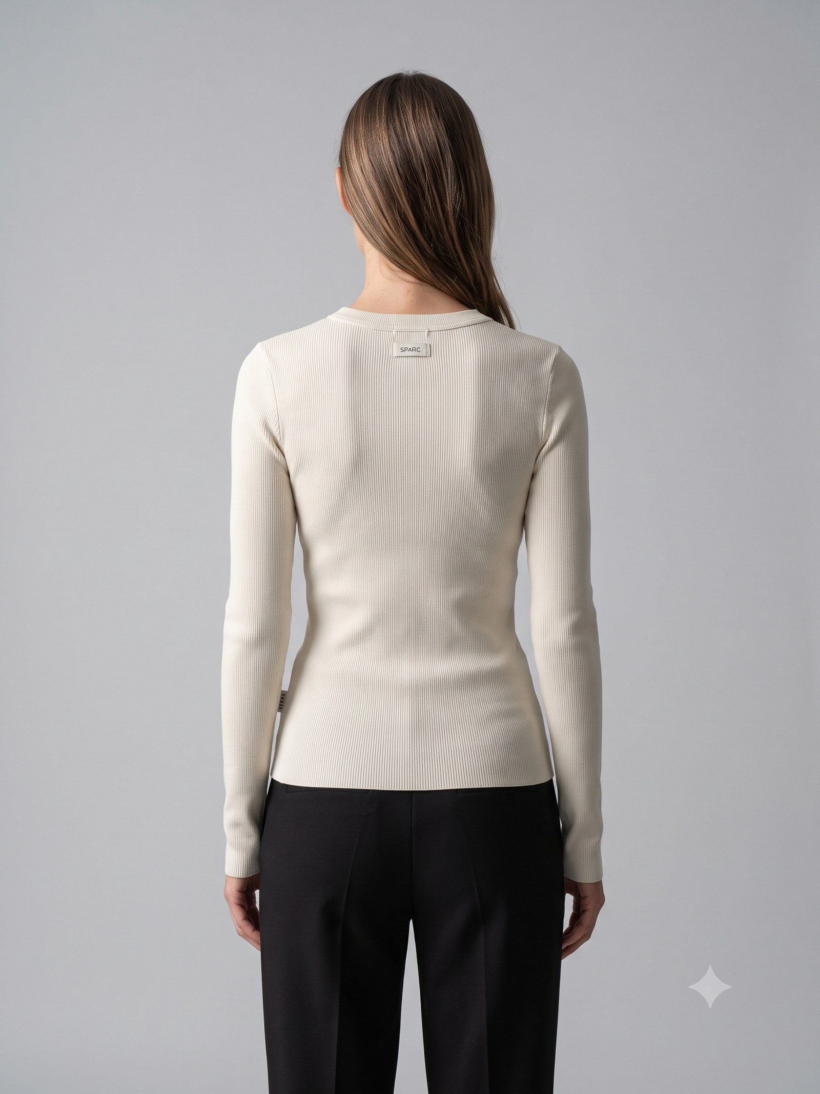 Batten Rib Long-Sleeve Tee in Bone, back