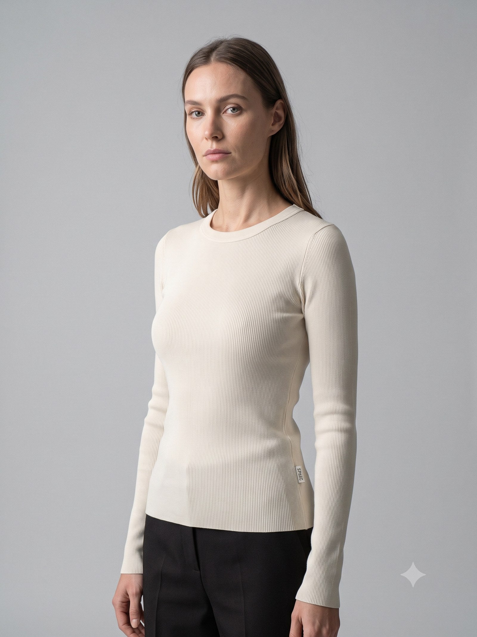 Batten Rib Long-Sleeve Tee in Bone, detail