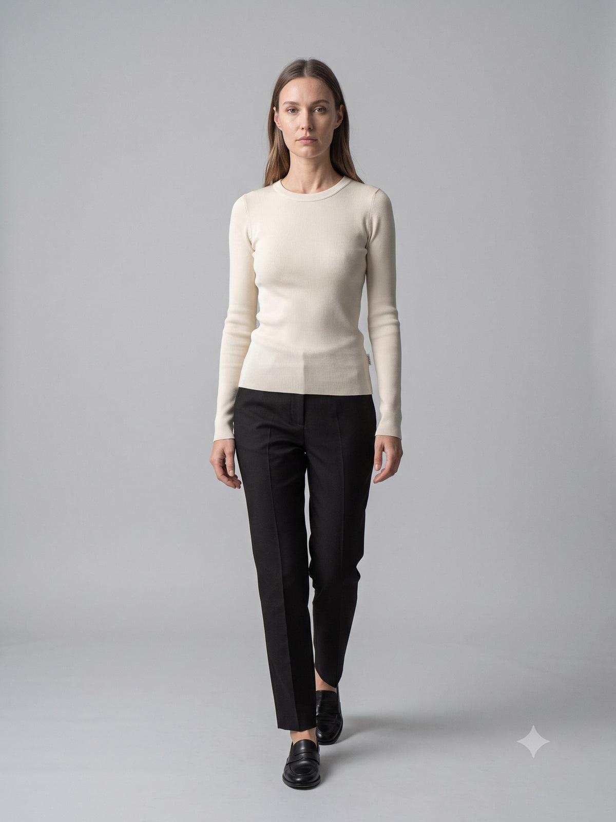 Batten Rib Long-Sleeve Tee in Bone, in motion
