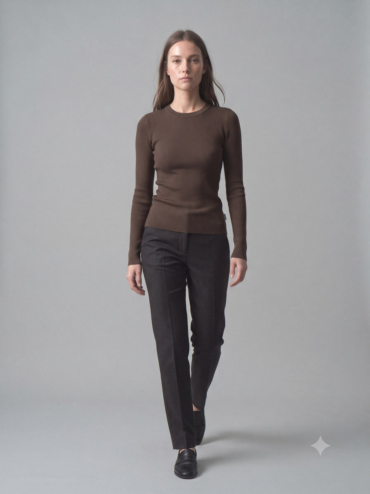 Batten Rib Long-Sleeve Tee in Espresso, front