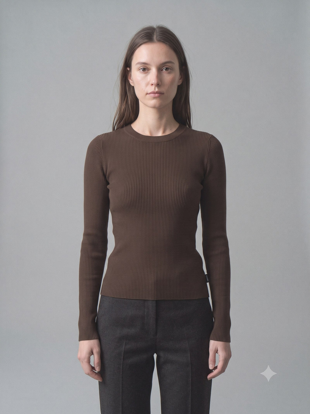 Batten Rib Long-Sleeve Tee in Espresso, detail