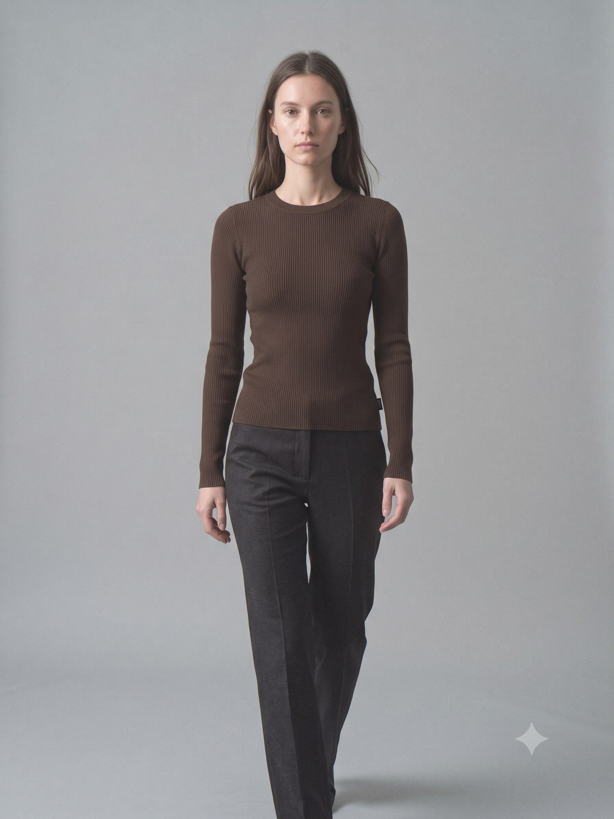 Batten Rib Long-Sleeve Tee in Espresso, in motion