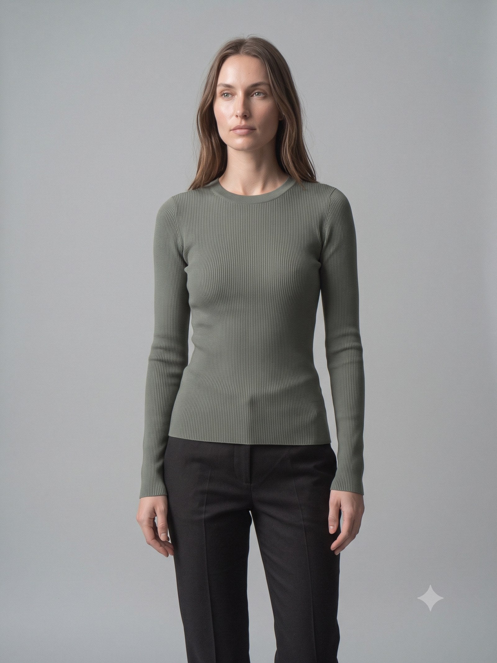 Batten Rib Long-Sleeve Tee in Eucalypt, front