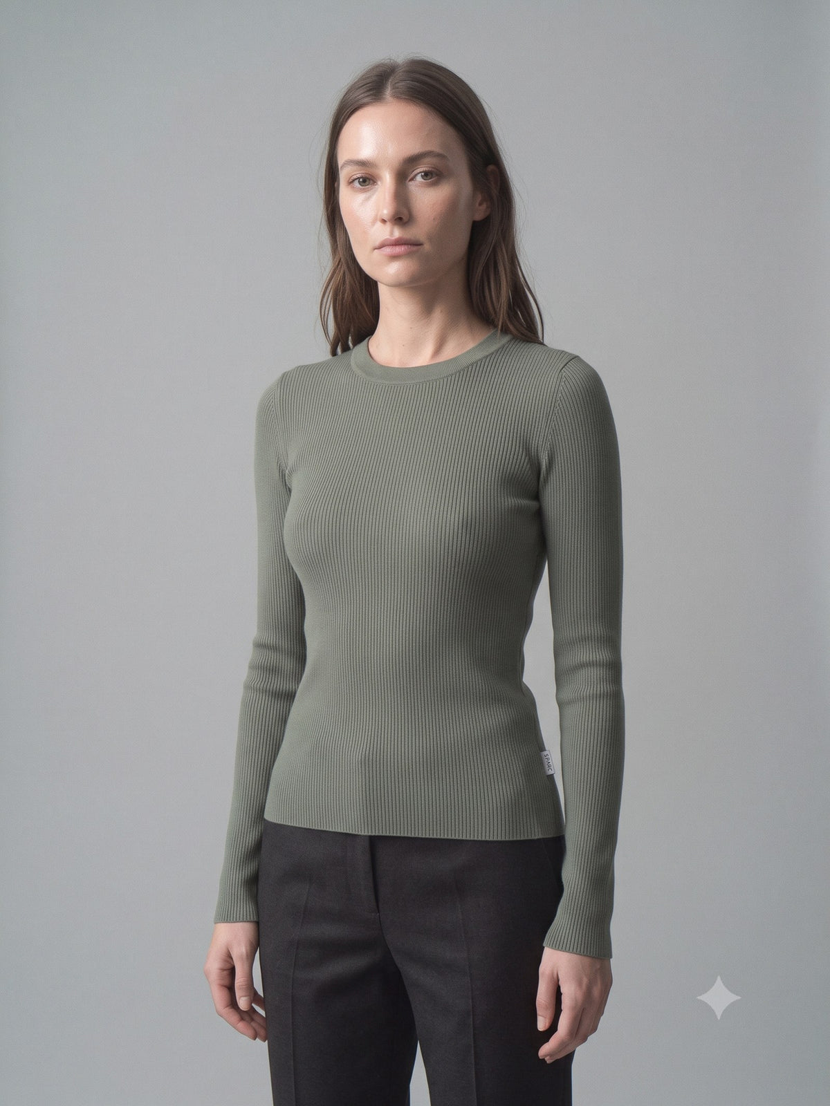 Batten Rib Long-Sleeve Tee in Eucalypt, detail