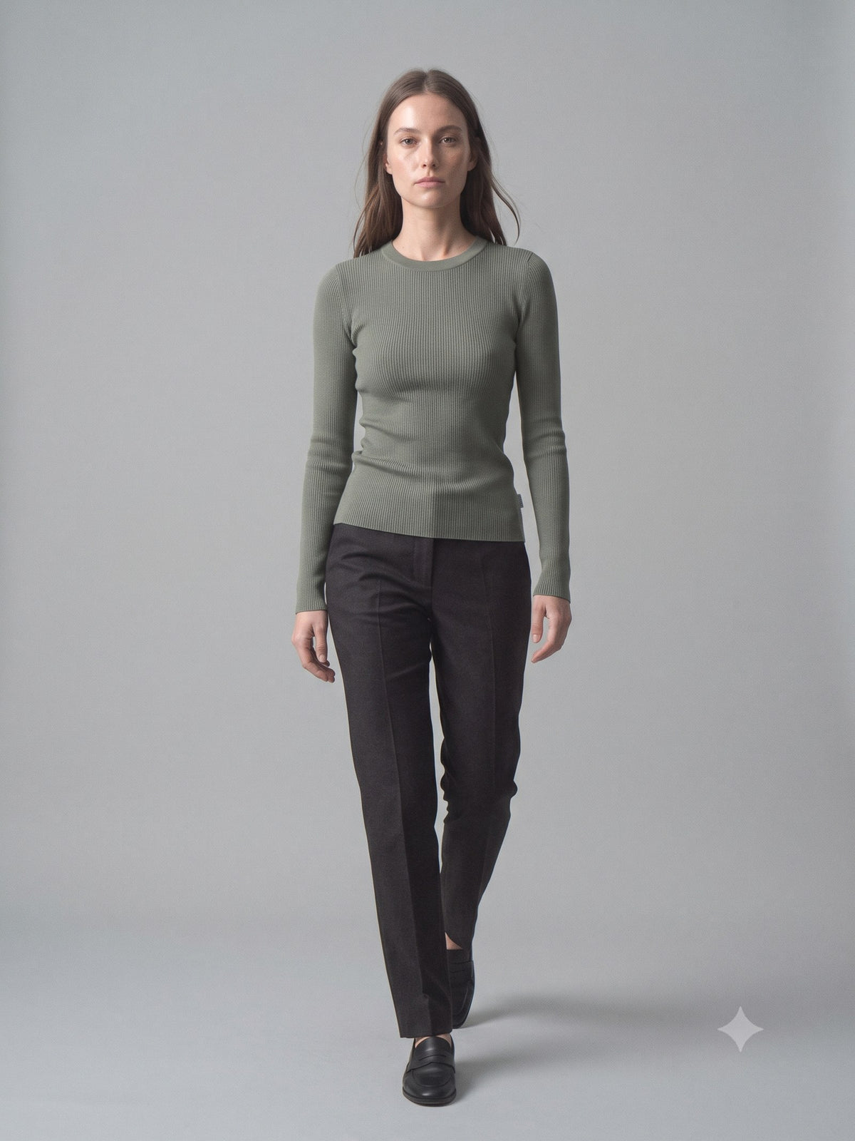 Batten Rib Long-Sleeve Tee in Eucalypt, in motion