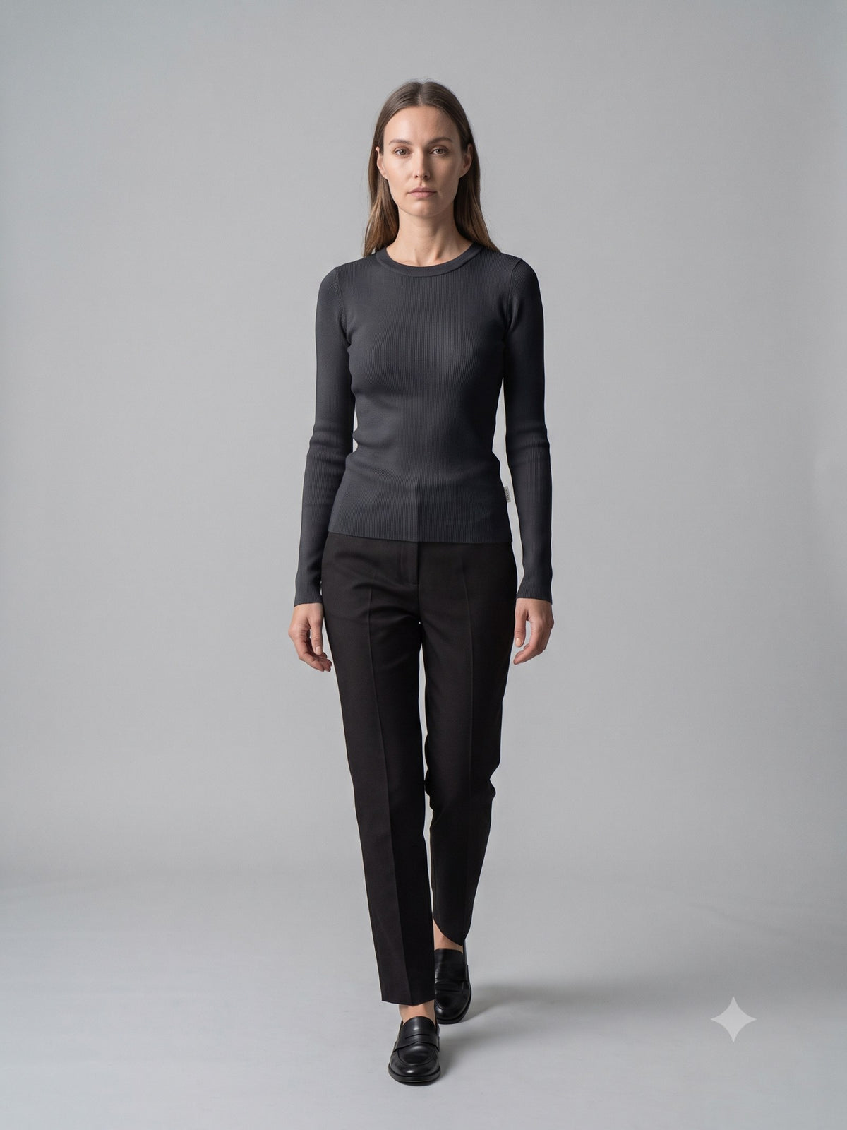 Batten Rib Long-Sleeve Tee in Ink, front