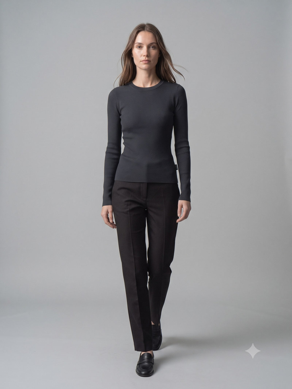 Batten Rib Long-Sleeve Tee in Ink, in motion