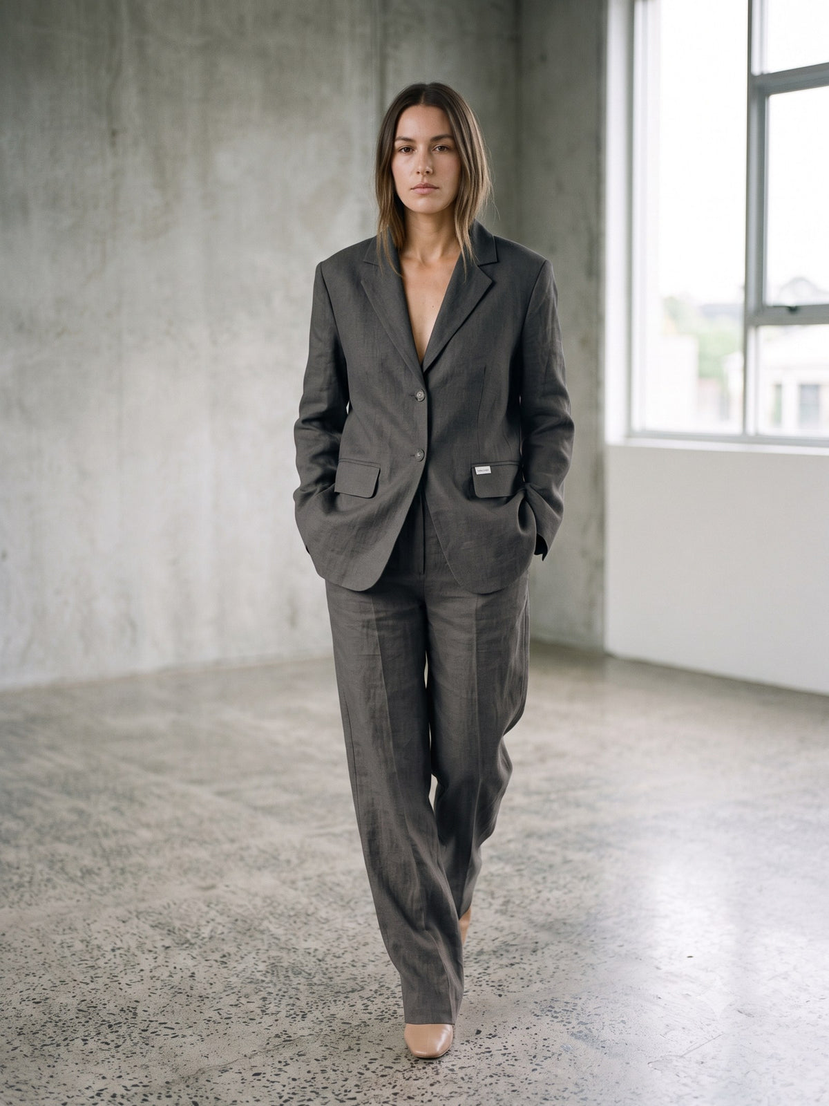 Beam Oversized Wool Blazer in Charcoal, front