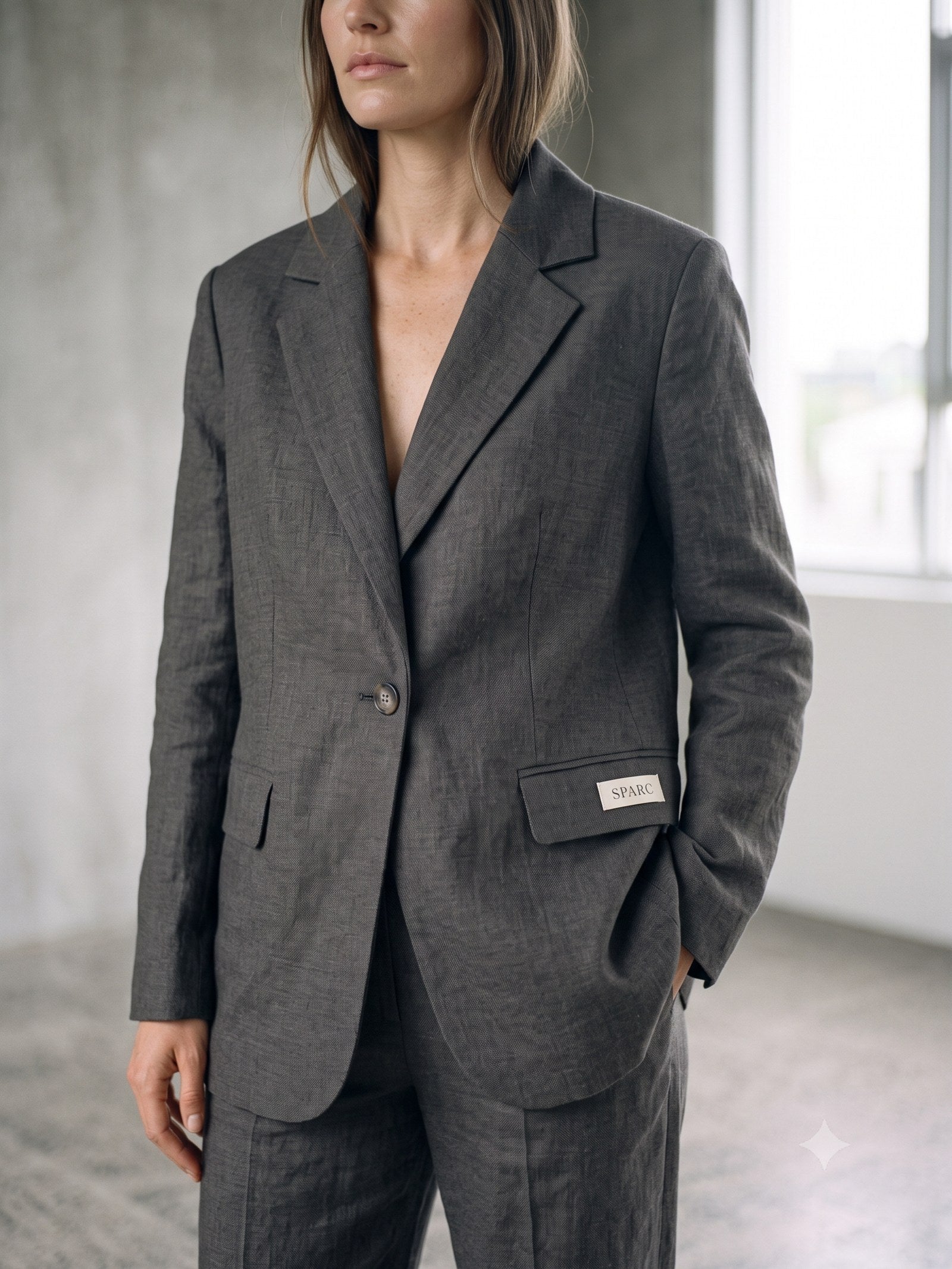Beam Oversized Wool Blazer in Charcoal, detail