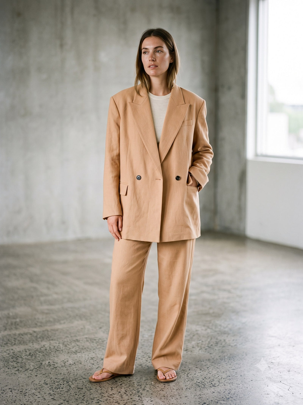 Beam Oversized Wool Blazer in Oat, front