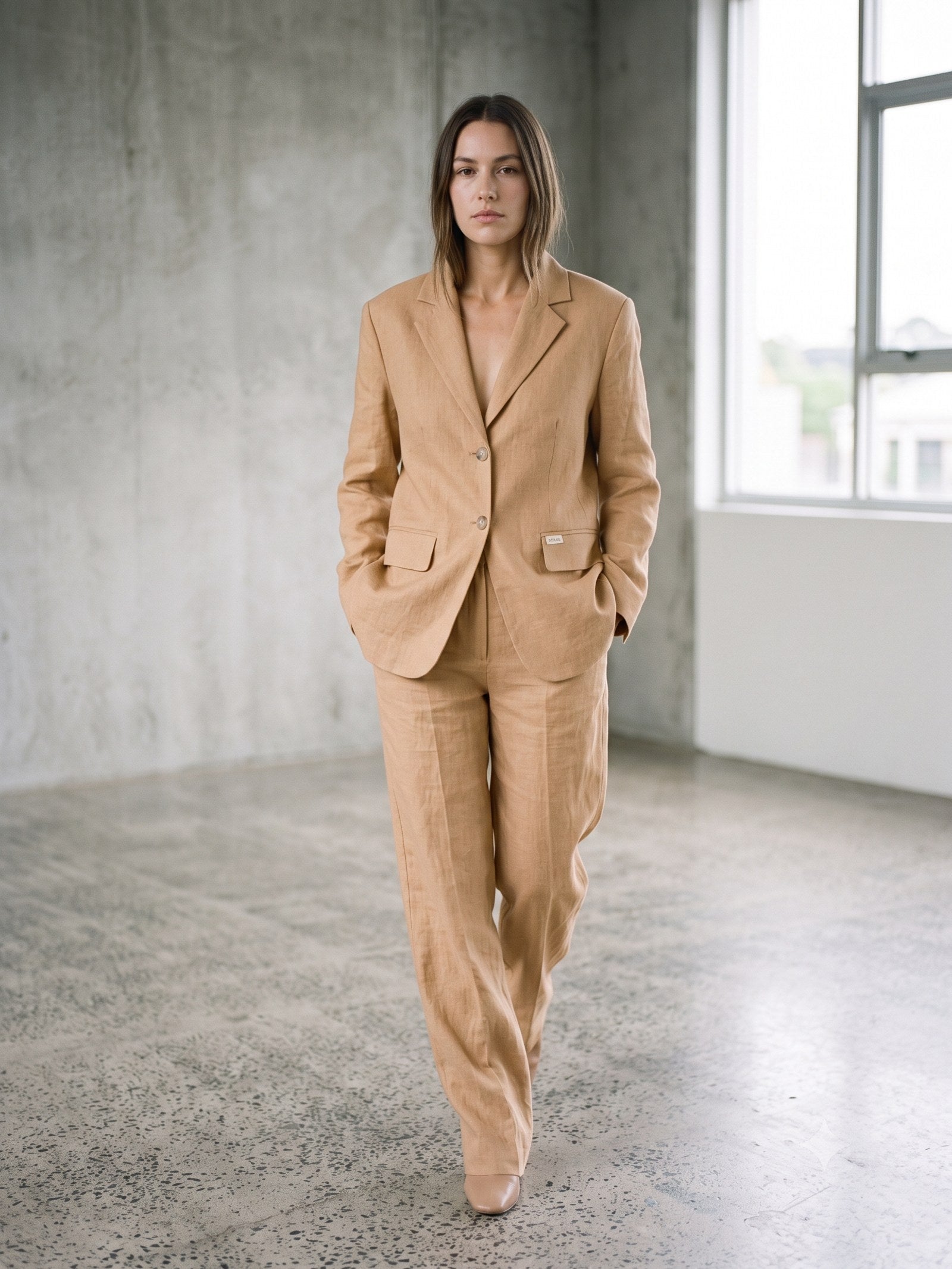 Beam Oversized Wool Blazer in Oat, in motion