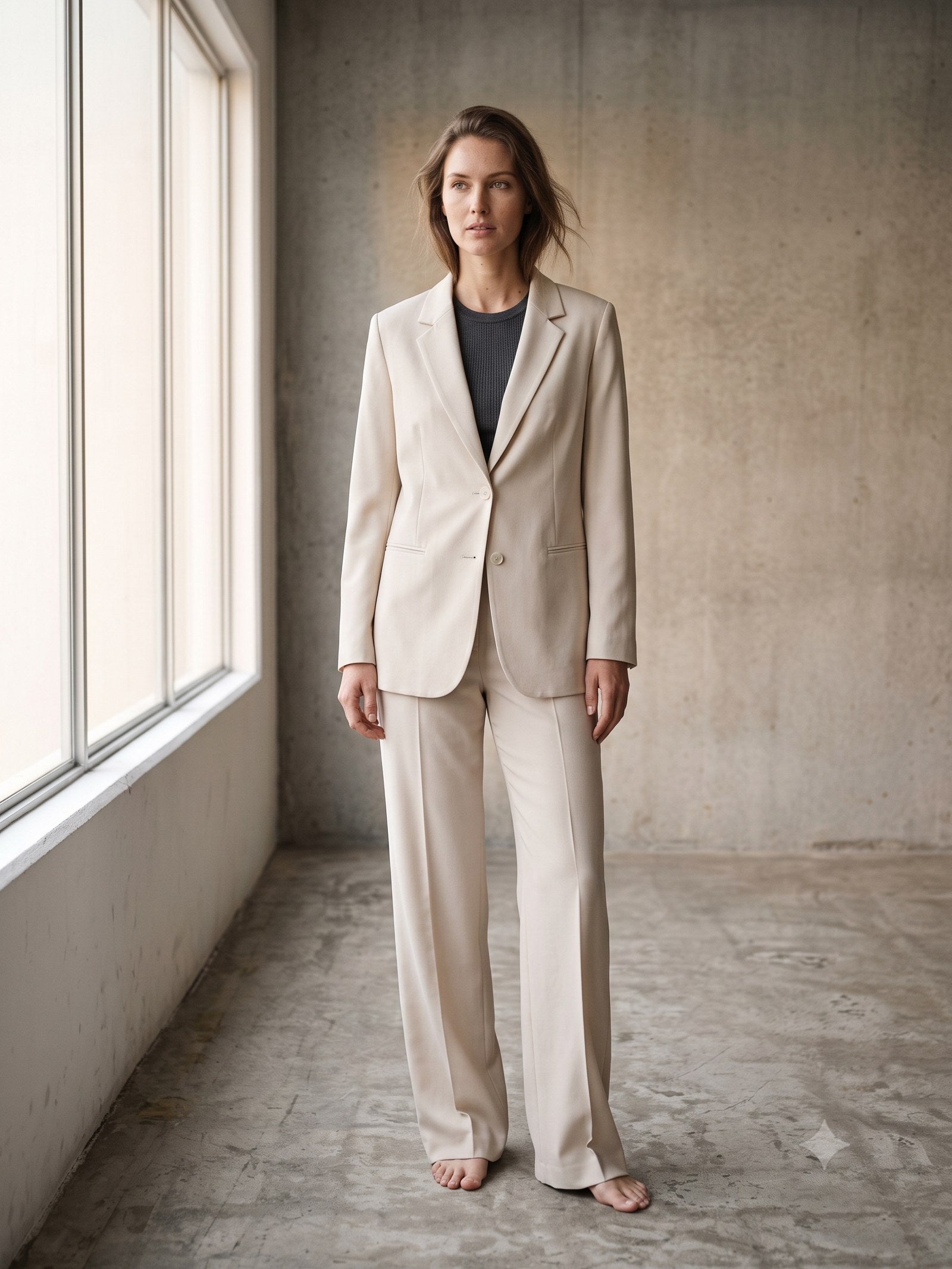 Bearing Wool-Crepe Suit Set in Bone, front
