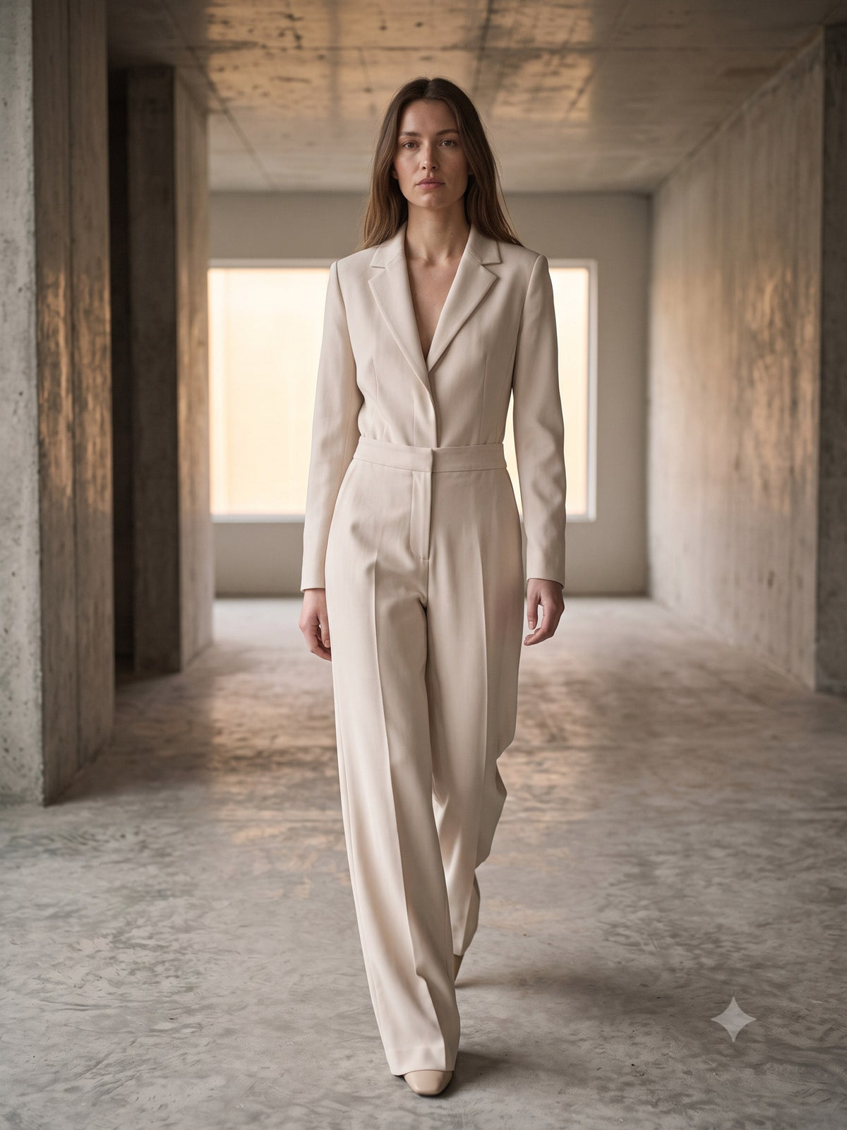 Bearing Wool-Crepe Suit Set in Bone, in motion