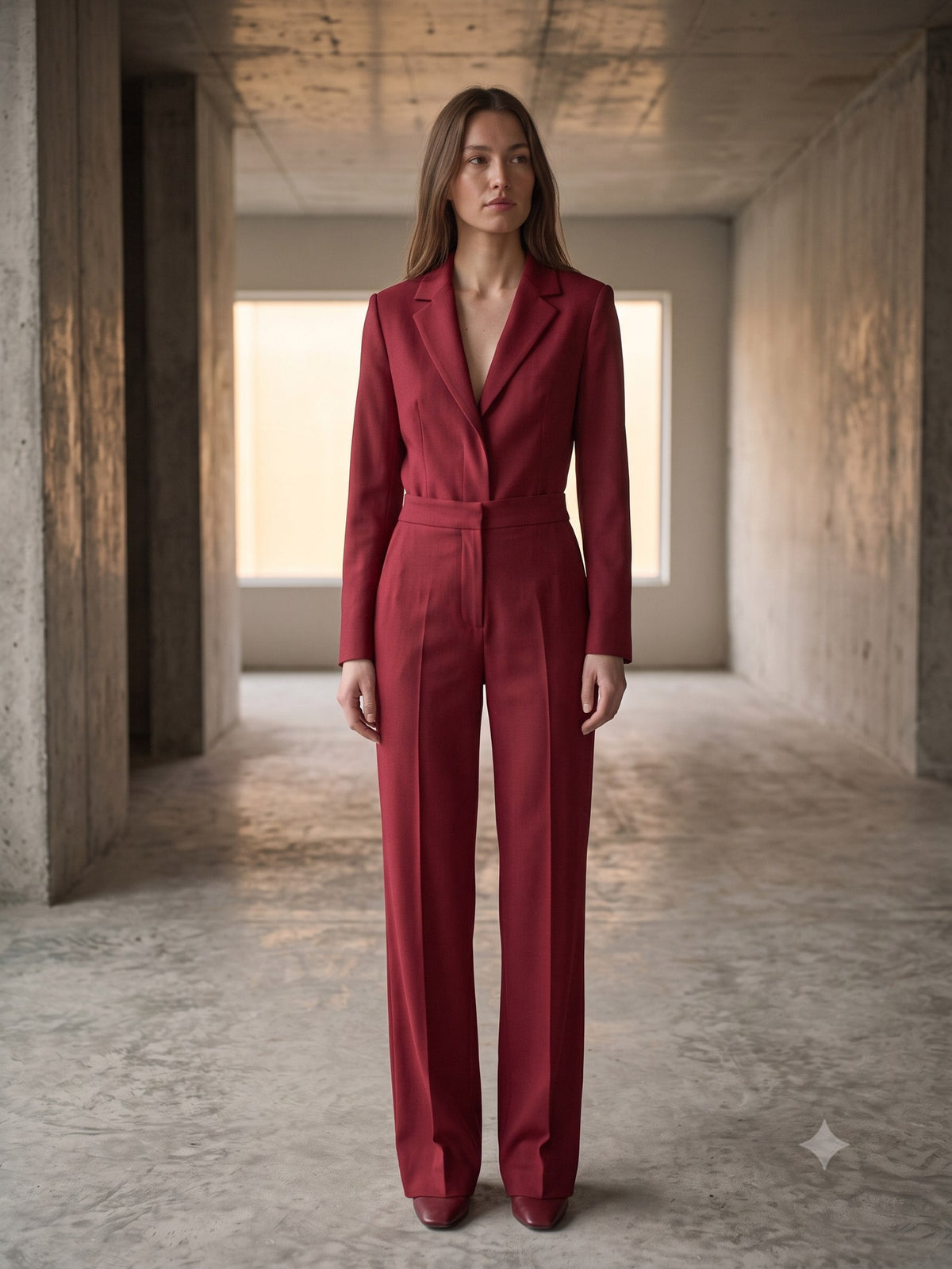 Bearing Wool-Crepe Suit Set in Cherry Lacquer, front