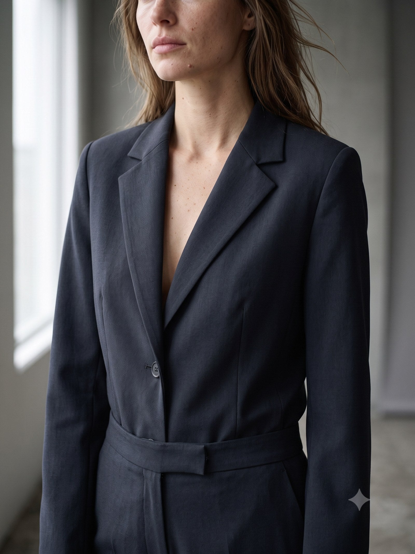 Bearing Wool-Crepe Suit Set in Ink, detail