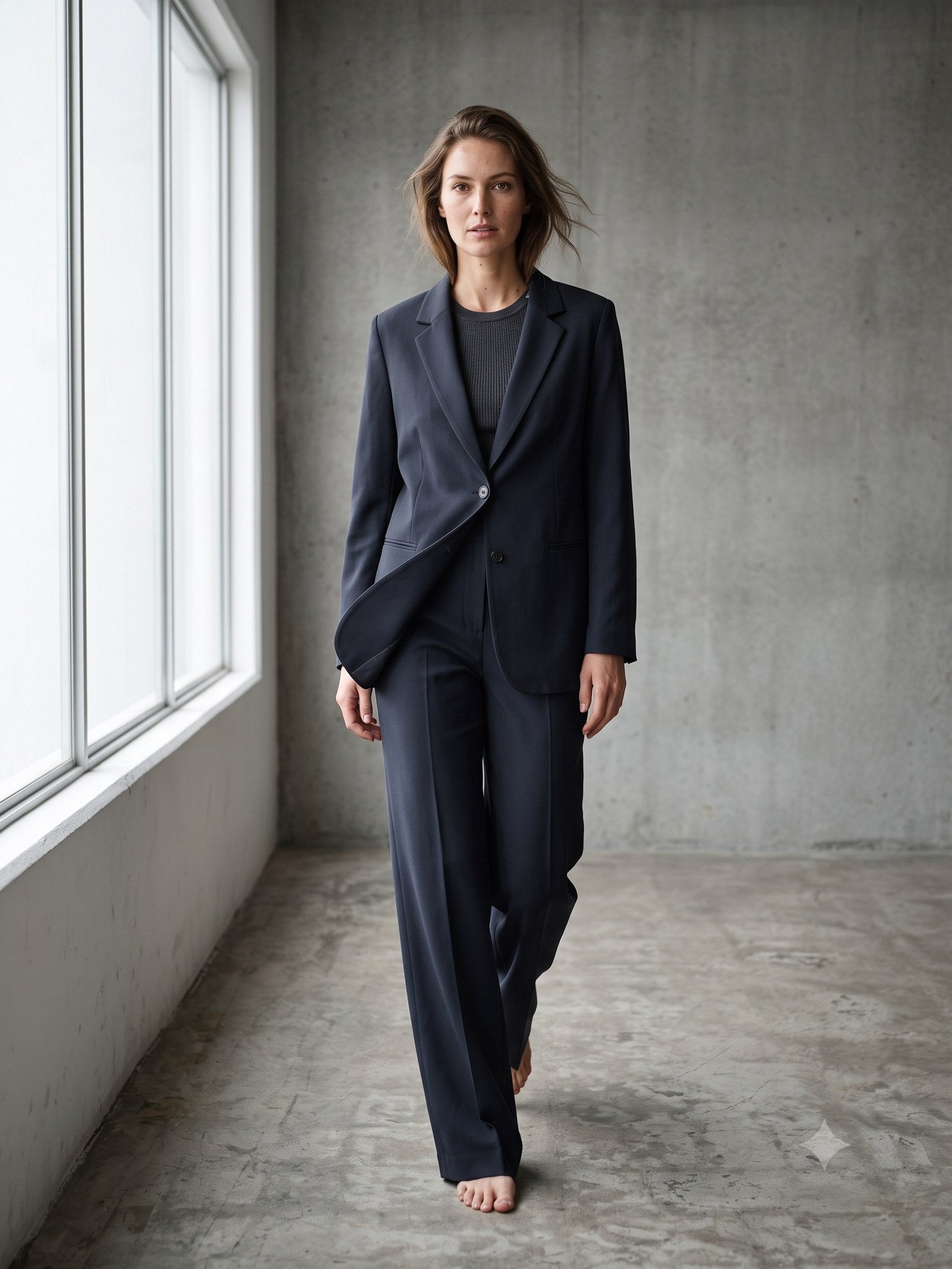 Bearing Wool-Crepe Suit Set in Ink, in motion