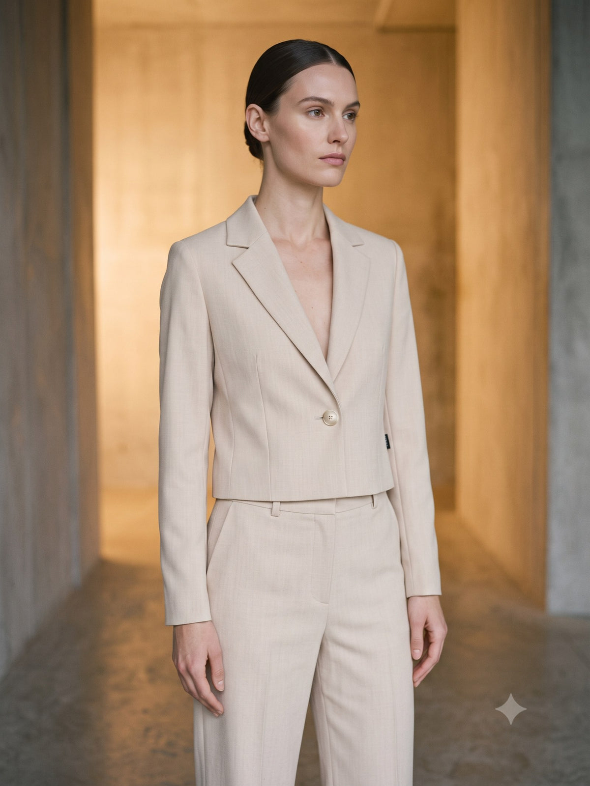 Bracket Cropped Blazer in Bone, detail