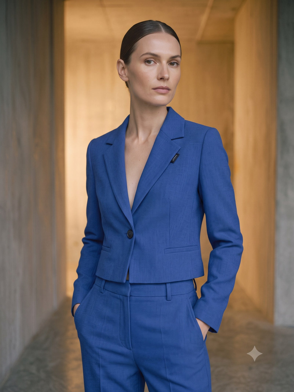 Bracket Cropped Blazer in Cobalt, detail