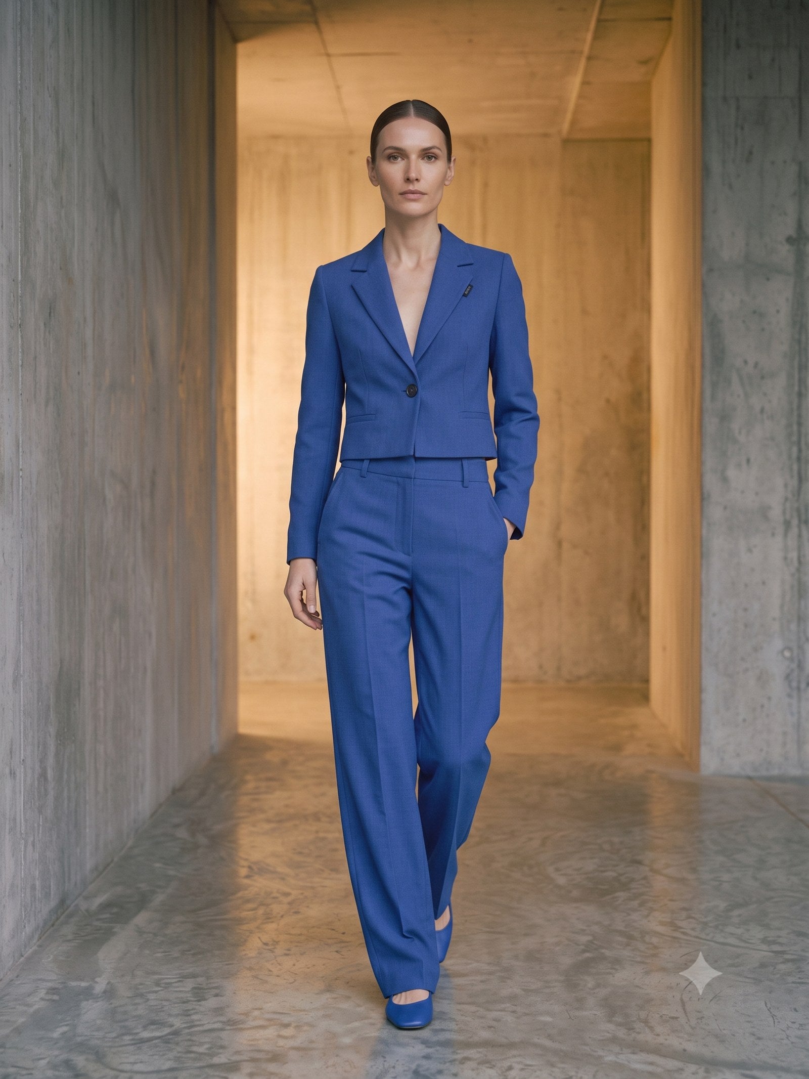 Bracket Cropped Blazer in Cobalt, in motion