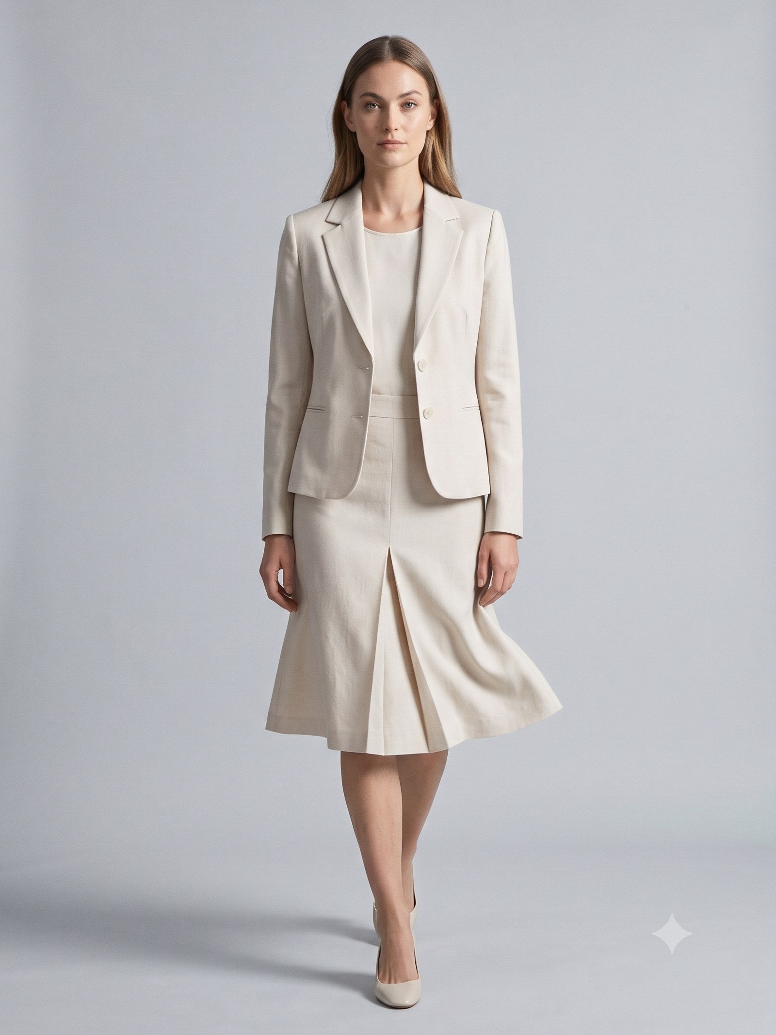 Casement Wool-Linen Skirt Suit in Bone, front