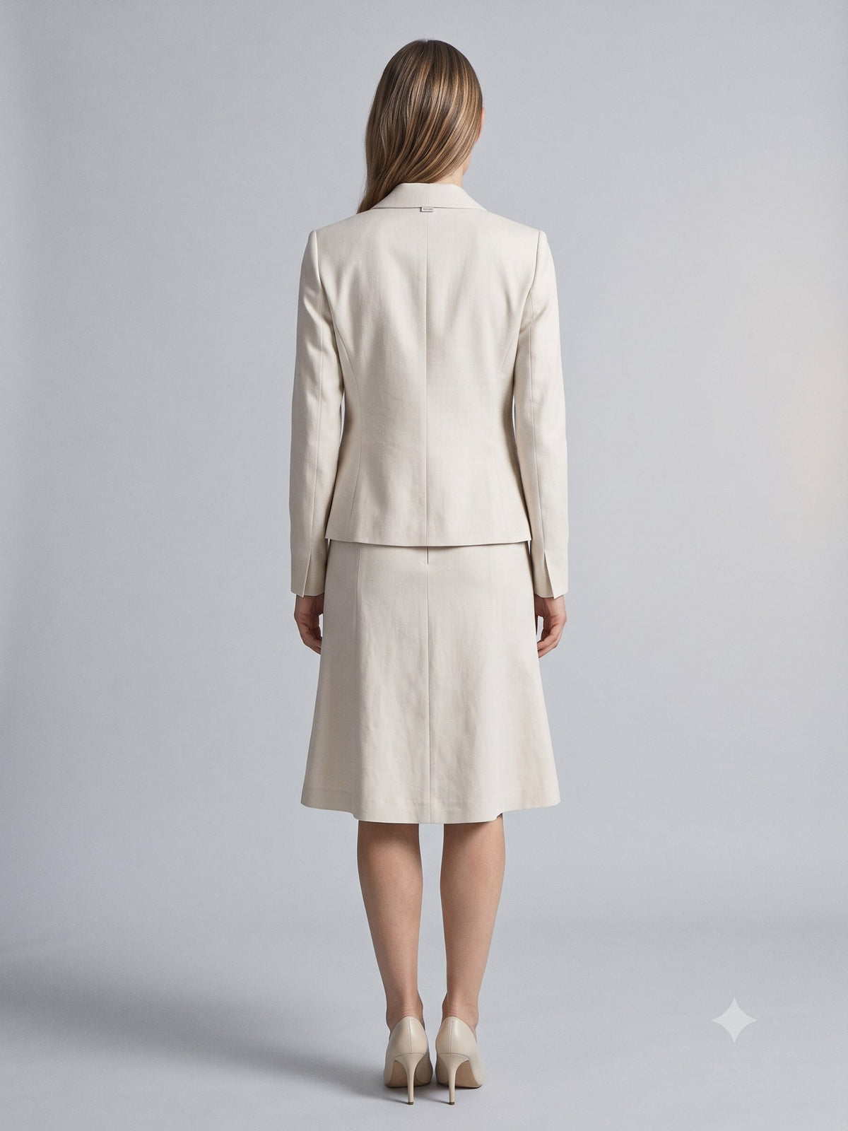 Casement Wool-Linen Skirt Suit in Bone, back