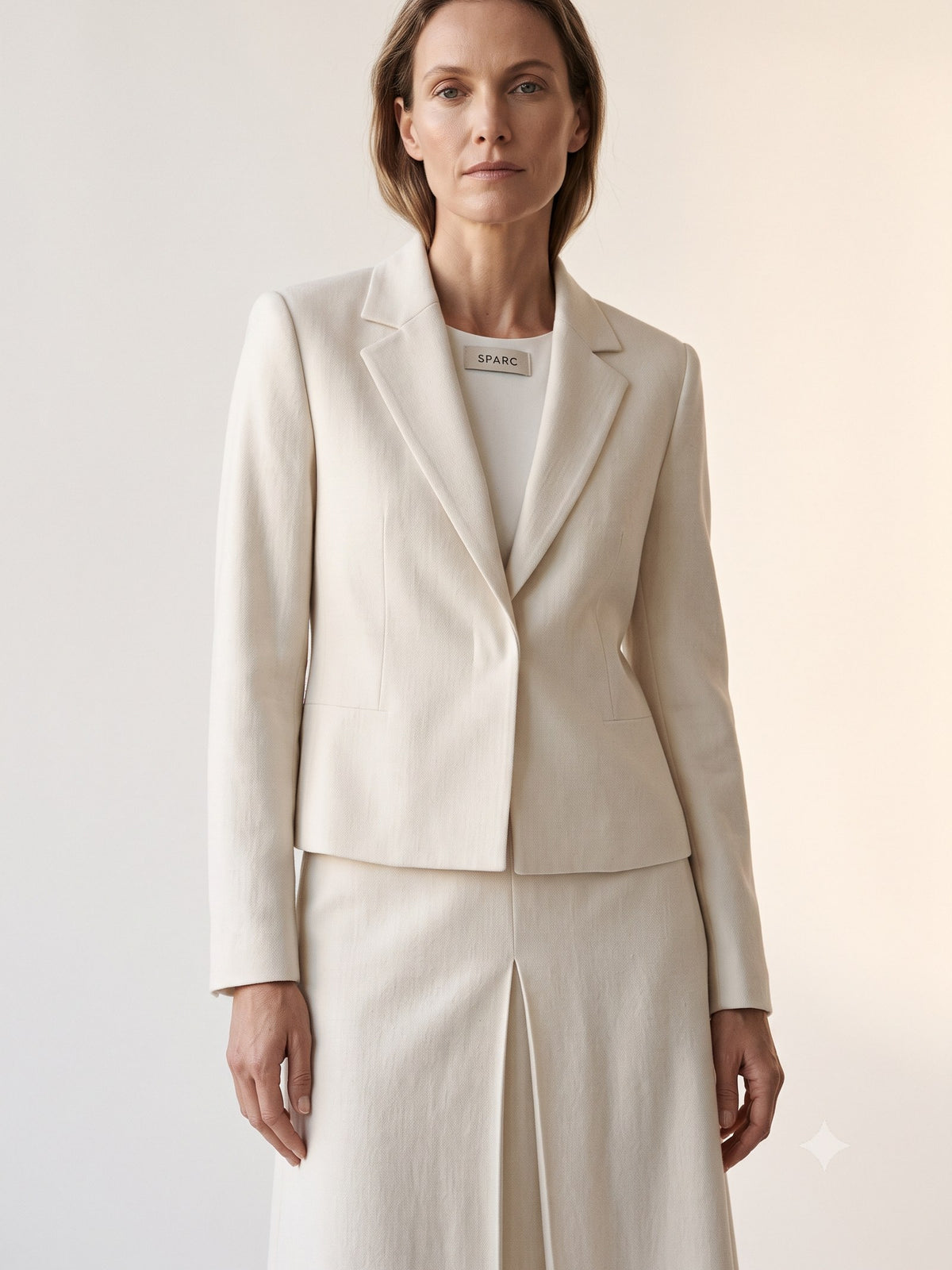 Casement Wool-Linen Skirt Suit in Bone, detail