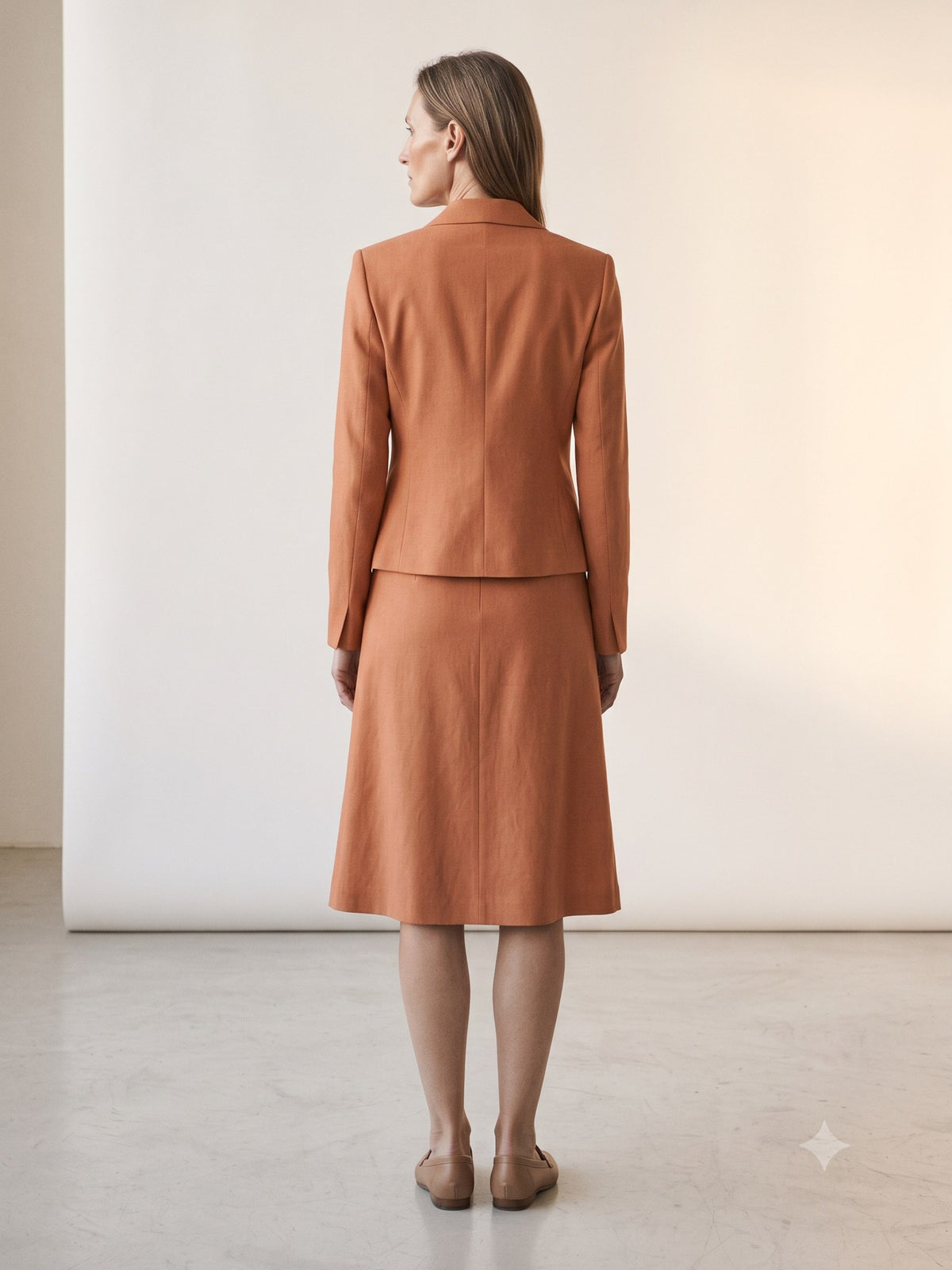 Casement Wool-Linen Skirt Suit in Clay, back