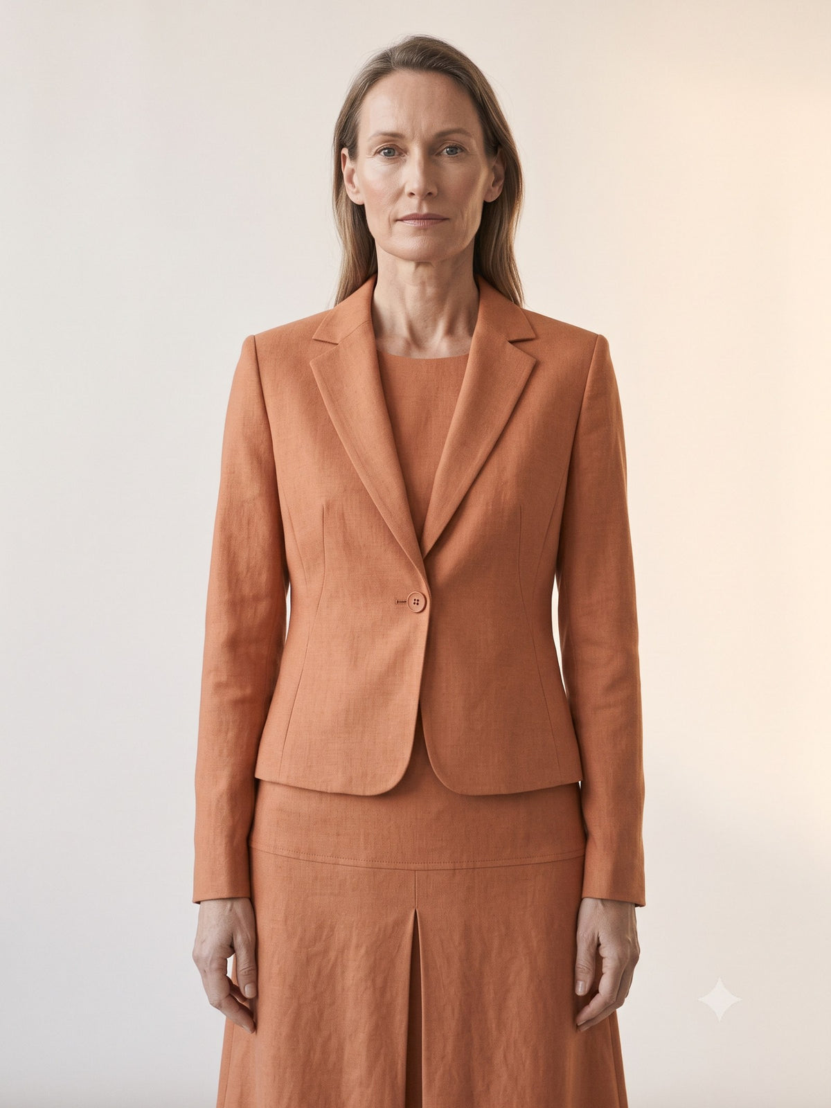 Casement Wool-Linen Skirt Suit in Clay, detail